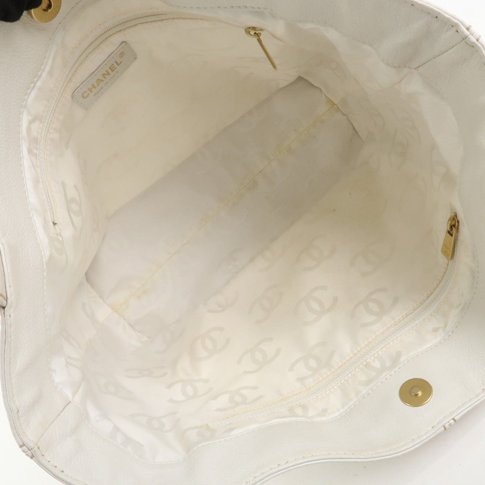 CHANEL COCO Mark Leather Wood Chain Shoulder Bag Off White 18MB096