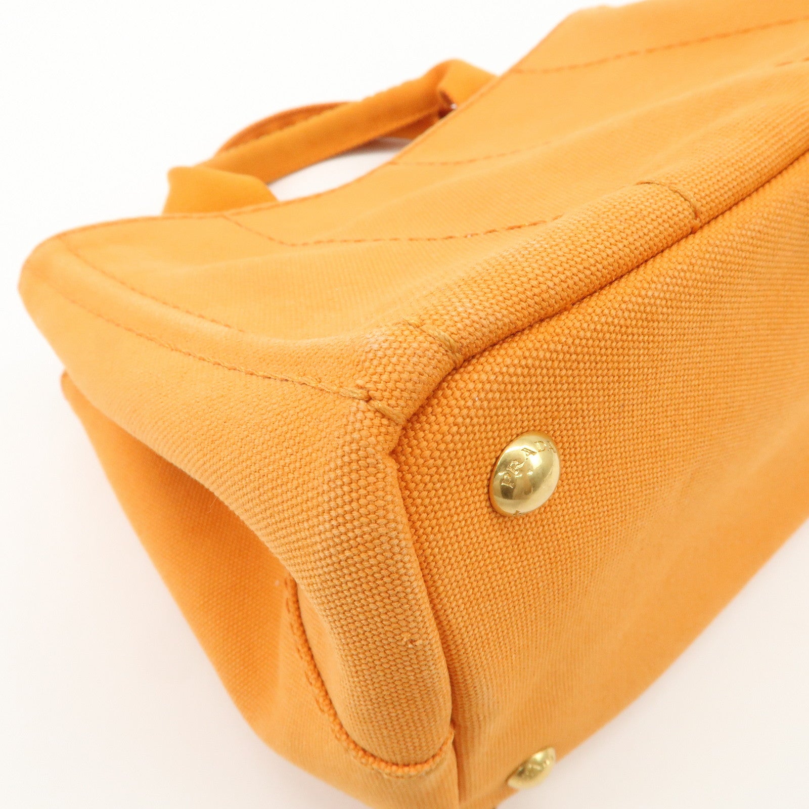 PRADA Logo Canapa Mini Canvas Tote Bag Hand Bag Orange BN2439