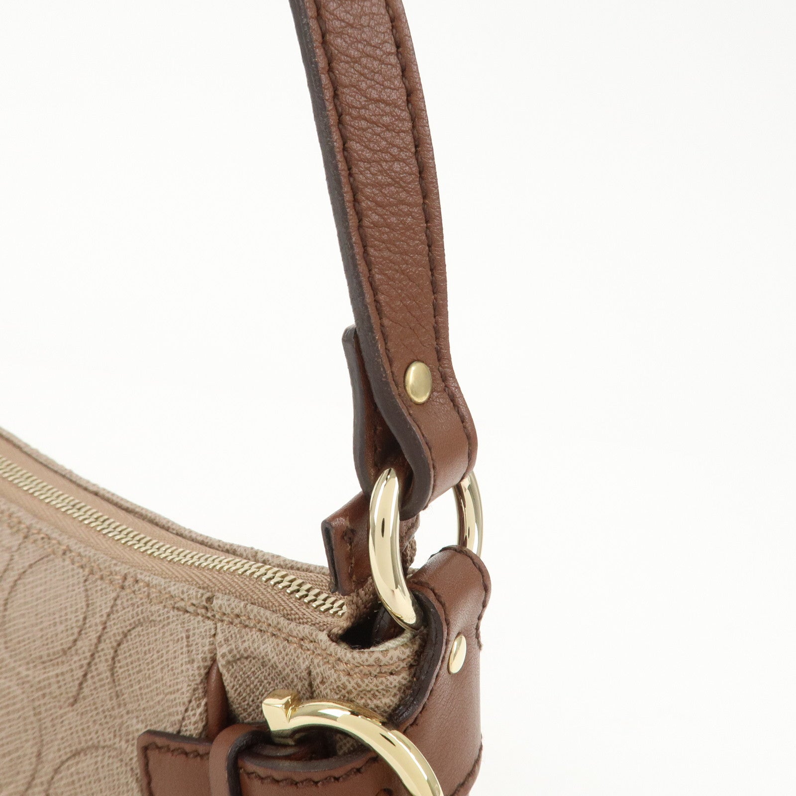 Ferragamo Gancini Logo PVC Leather Shoulder Bag Hand Bag Brown