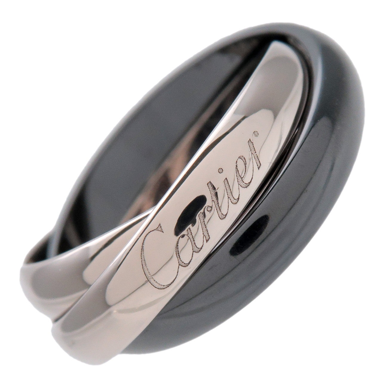 Cartier Trinity Ring MM Black Ceramic K18WG White Gold #49 US5