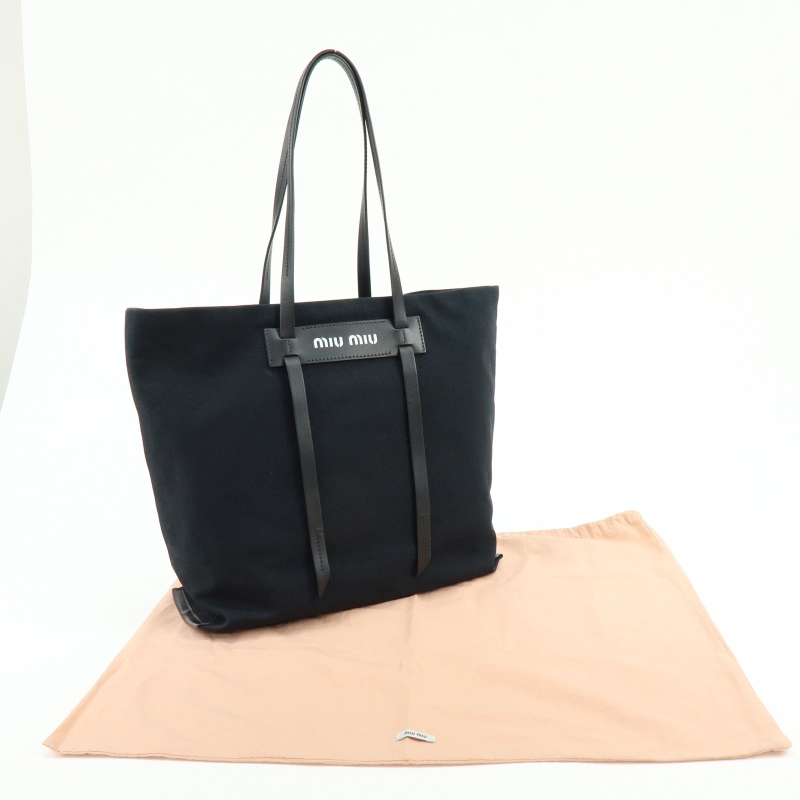 MIU MIU Canvas Leather Tote Bag Hand Bag Shoulder Bag Black