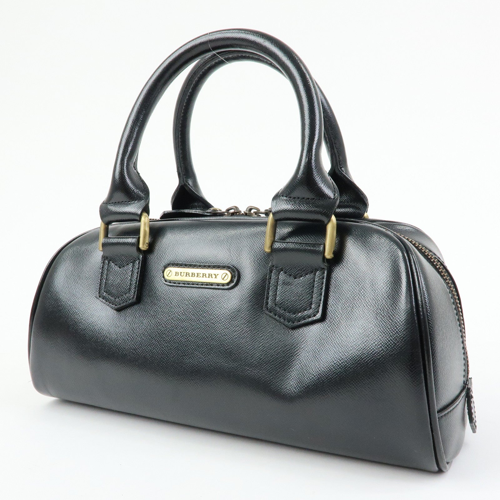 BURBERRY Leather Mini Boston Bag Hand Bag Tote Bag Black