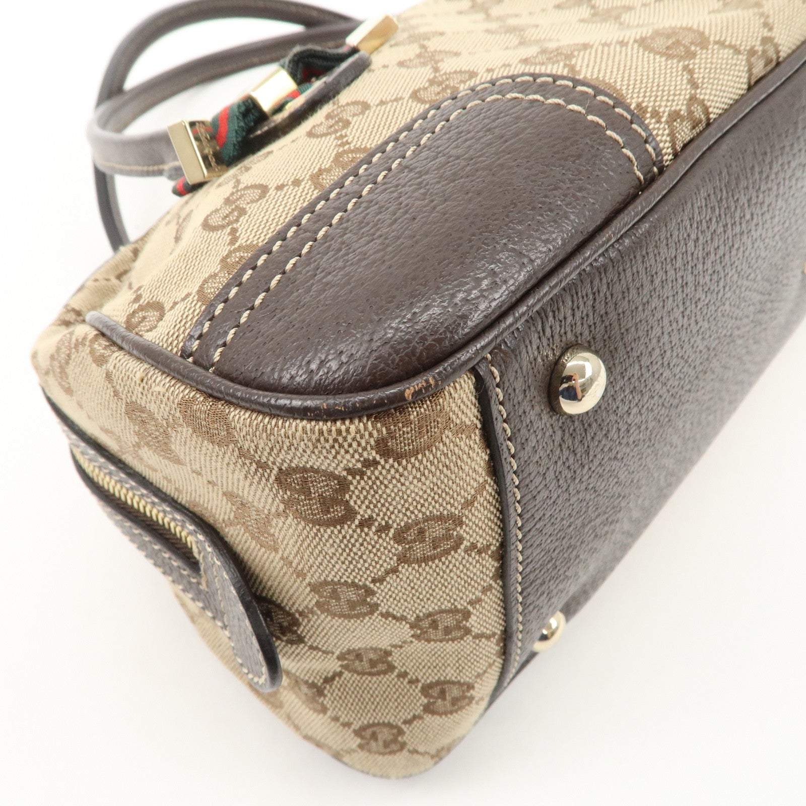 GUCCI Sherry Princy Canvas Leather Boston Bag Beige Brown 161720 Used