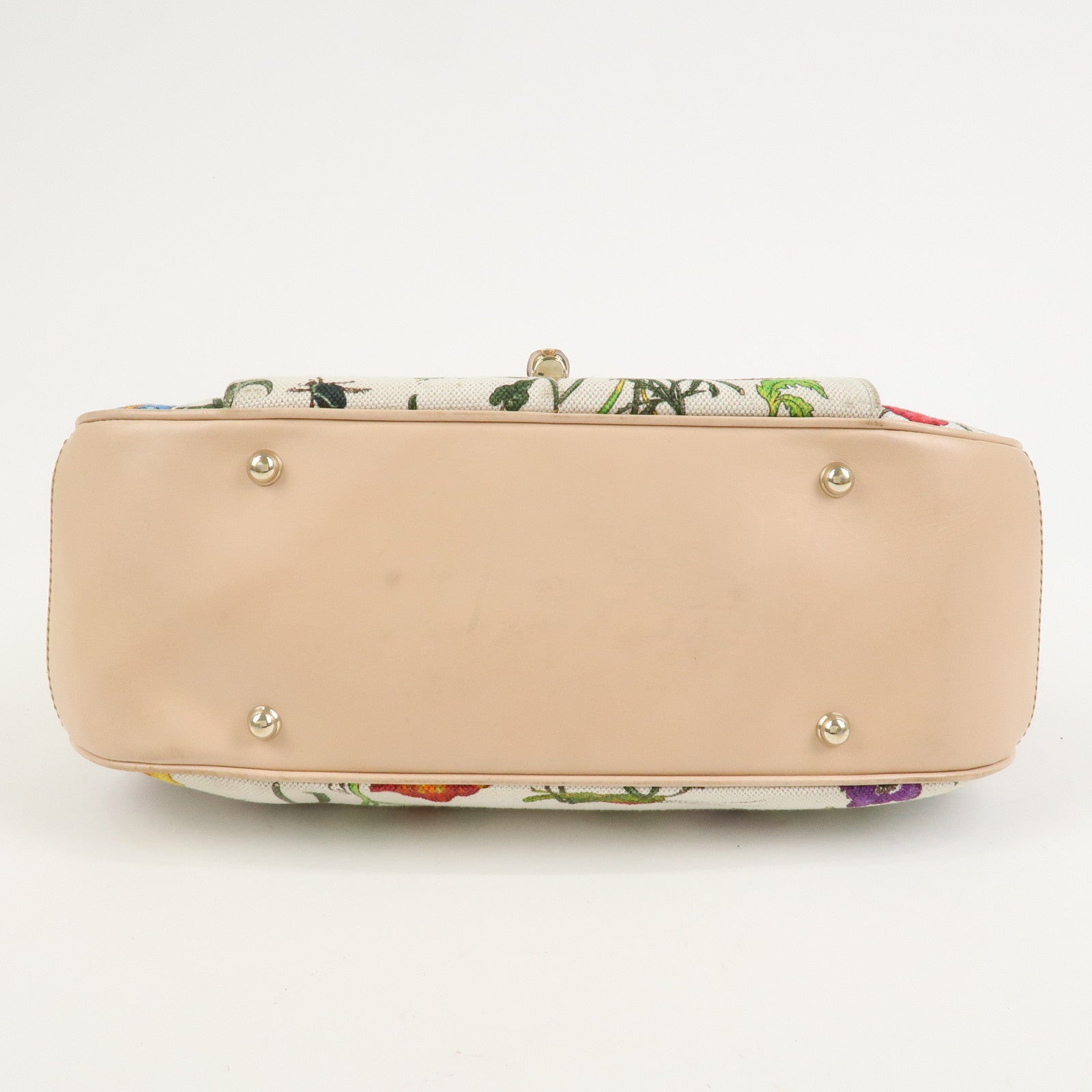 GUCCI Bamboo Canvas Leather Shoulder Bag Flora Ivory Pink 137383