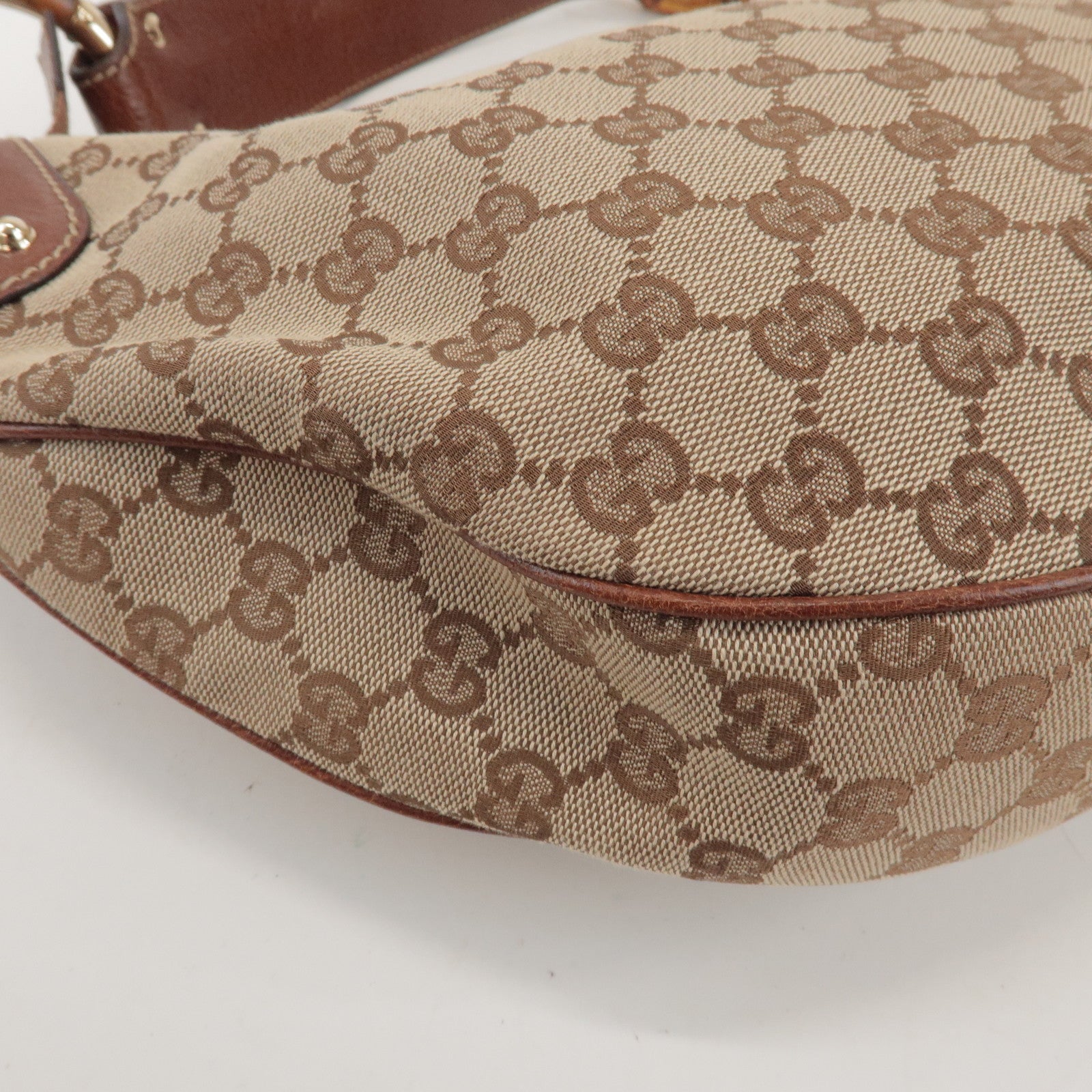 GUCCI Bamboo GG Canvas Leather Shoulder Bag Beige Brown 137577