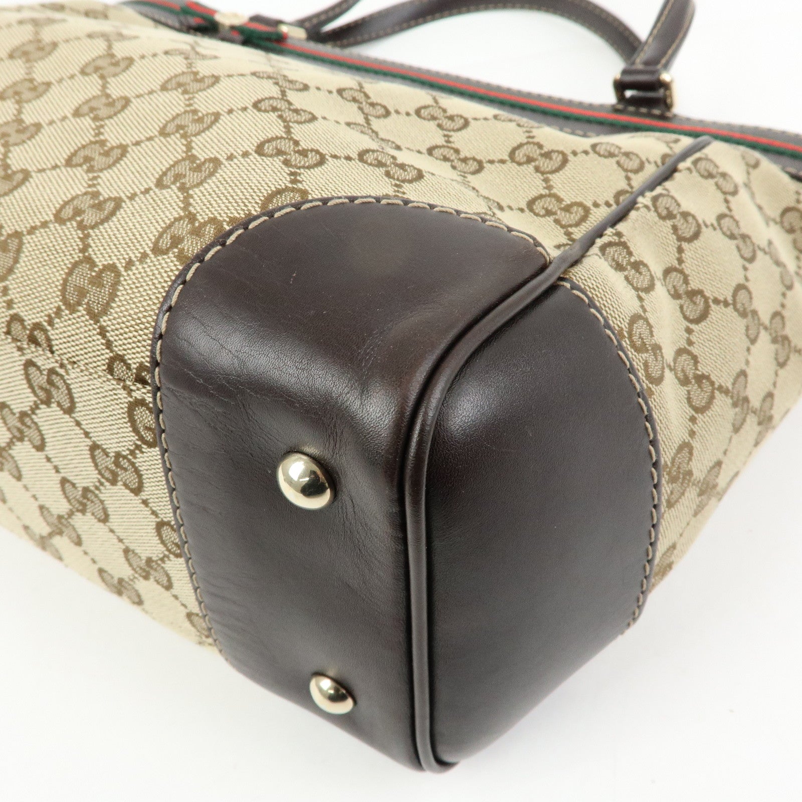 GUCCI Sherry Canvas Leather Tote Bag Hand Bag Beige Brown 257061