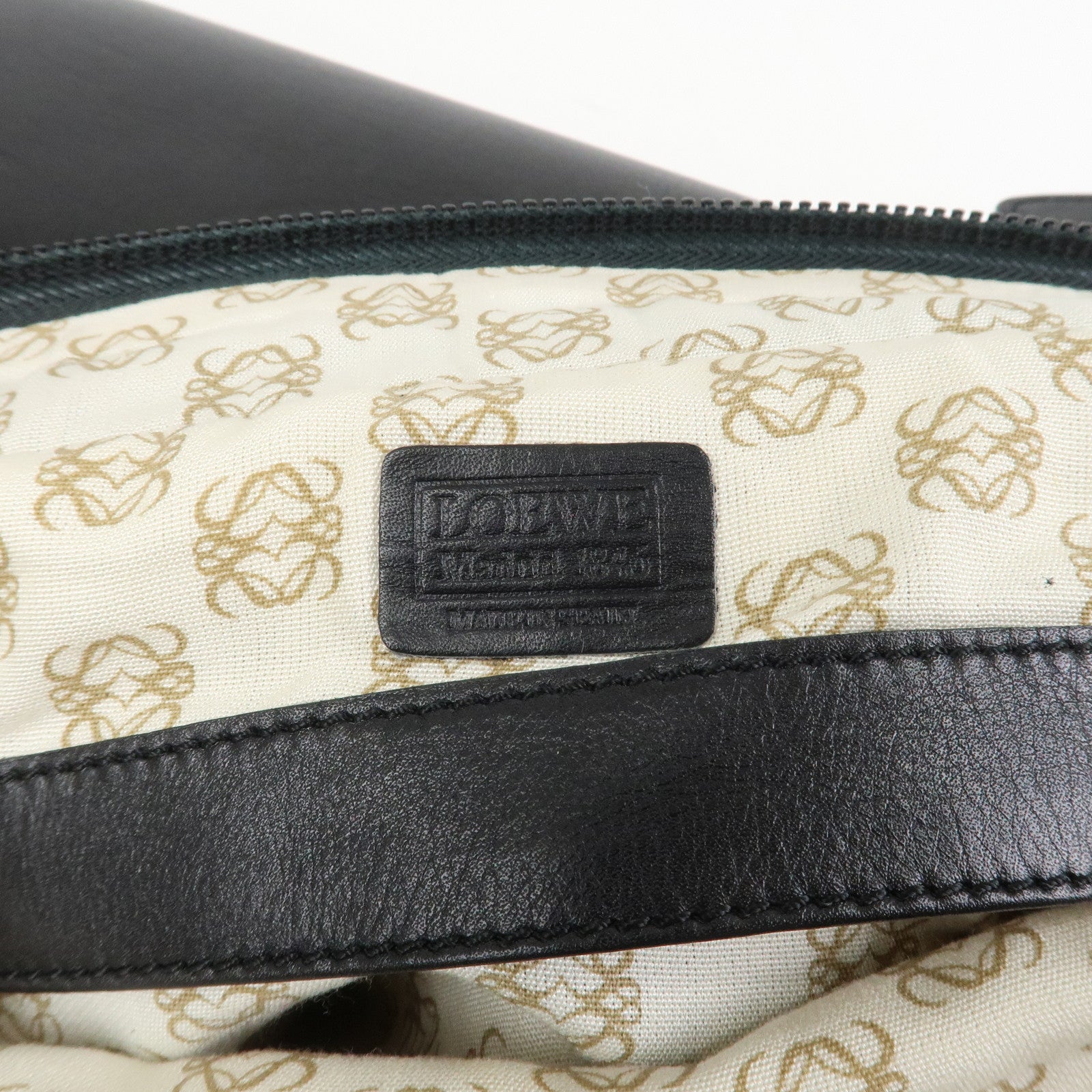 LOEWE Anagram Leather Boston Bag Hand Bag Travel Bag Black