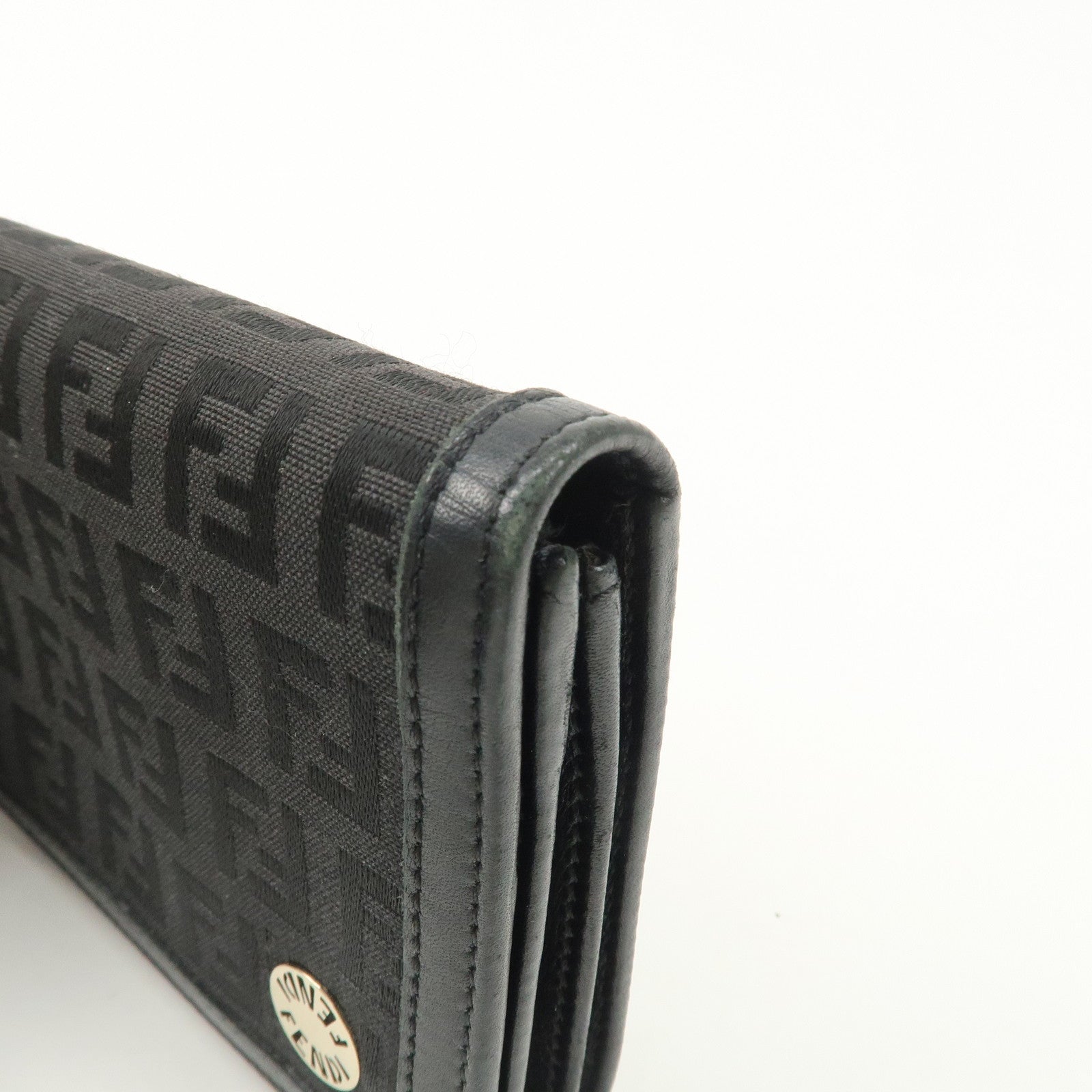 FENDI Zucchino Canvas Leather Bi-fold Long Wallet Black 8M0000 Used