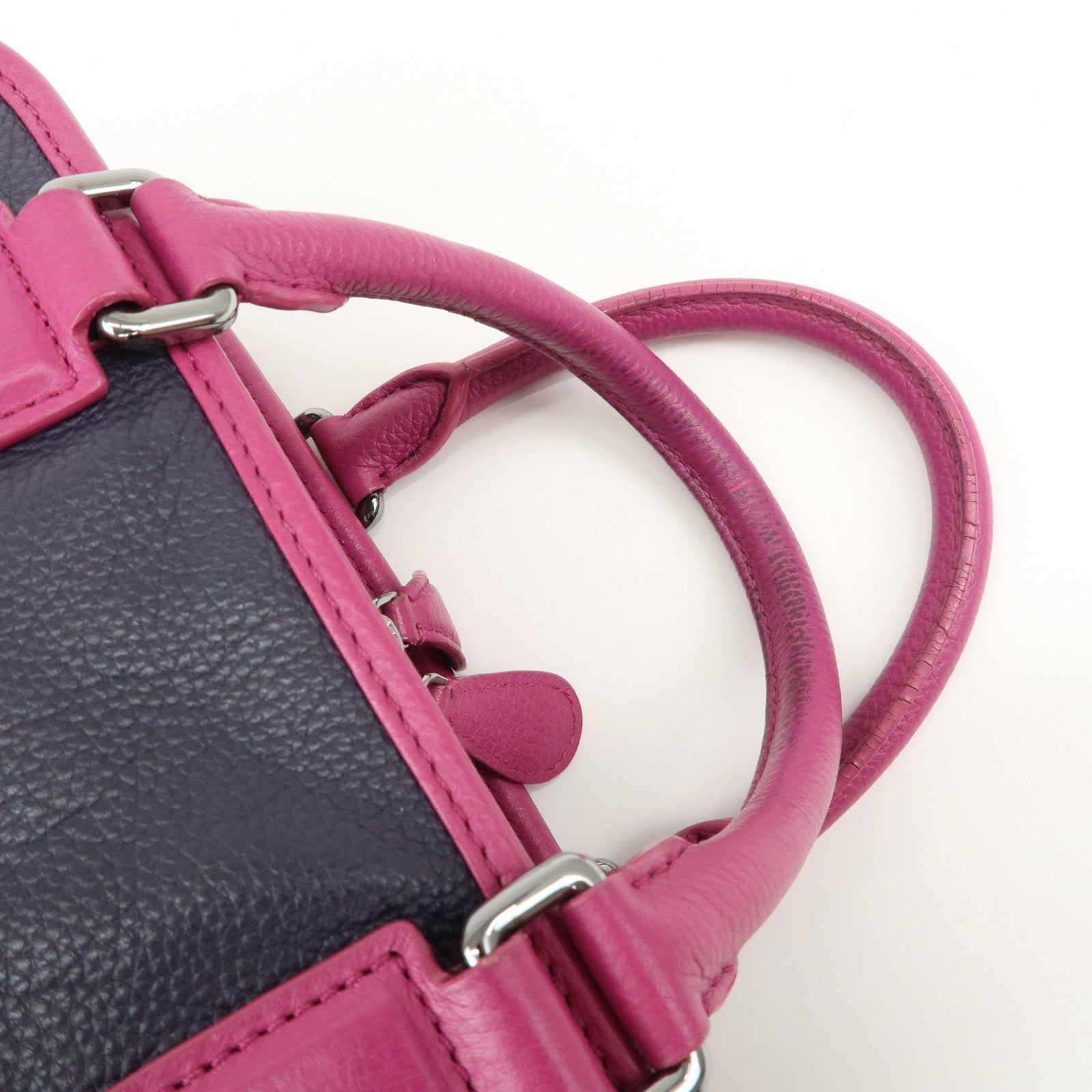 LOEWE Cruz Leather 2Way Hand Bag Navy Purple Used