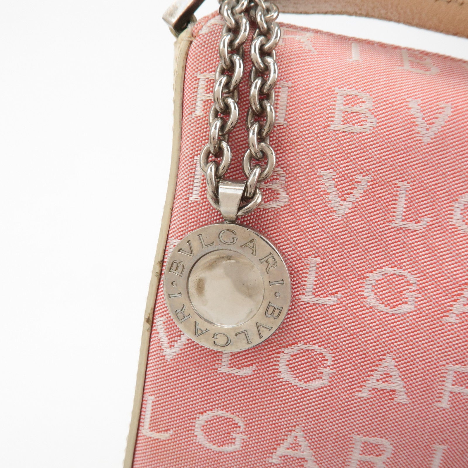 BVLGARI Logo Mania Leather Canvas Shoulder Bag Hand Bag Pink Used