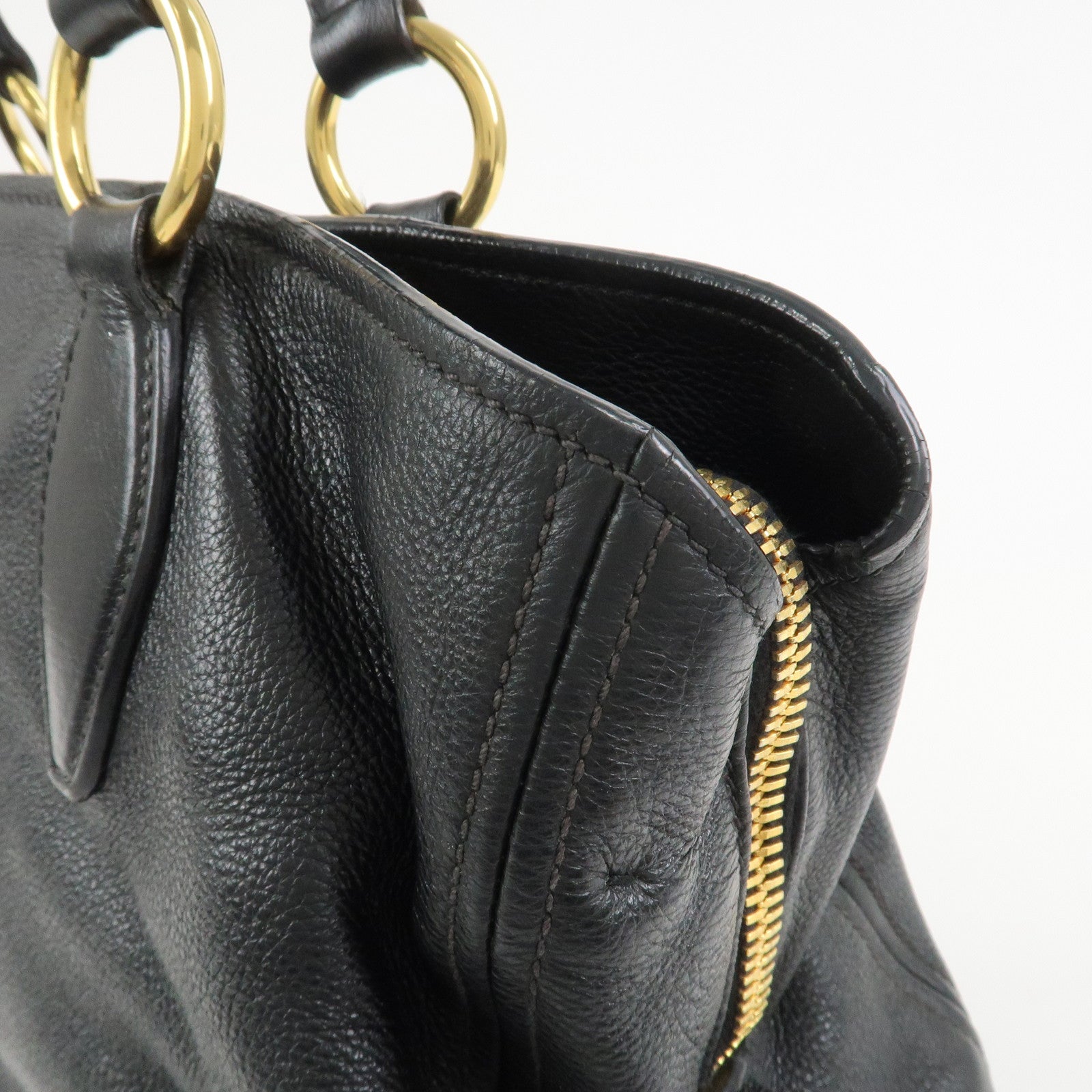 MIU MIU Logo Leather 2Way Bag Shoulder Bag Hand Bag Black RR1901