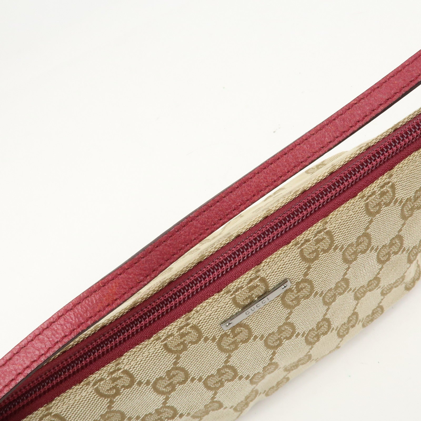GUCCI Boat Bag GG Monogram Canvas Hand Bag Beige Bordeaux 07198
