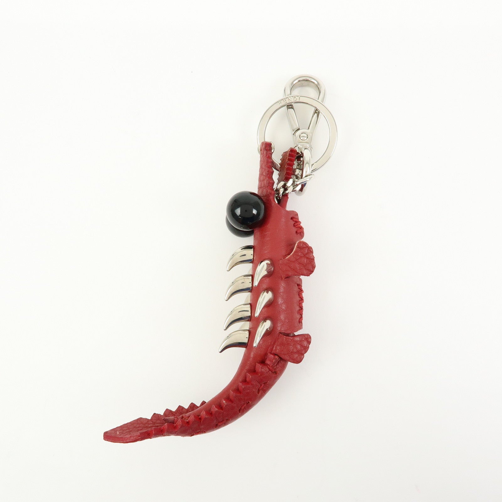 FENDI Calf Leather Alligator Bag Charm Key Chain Key Holder Red