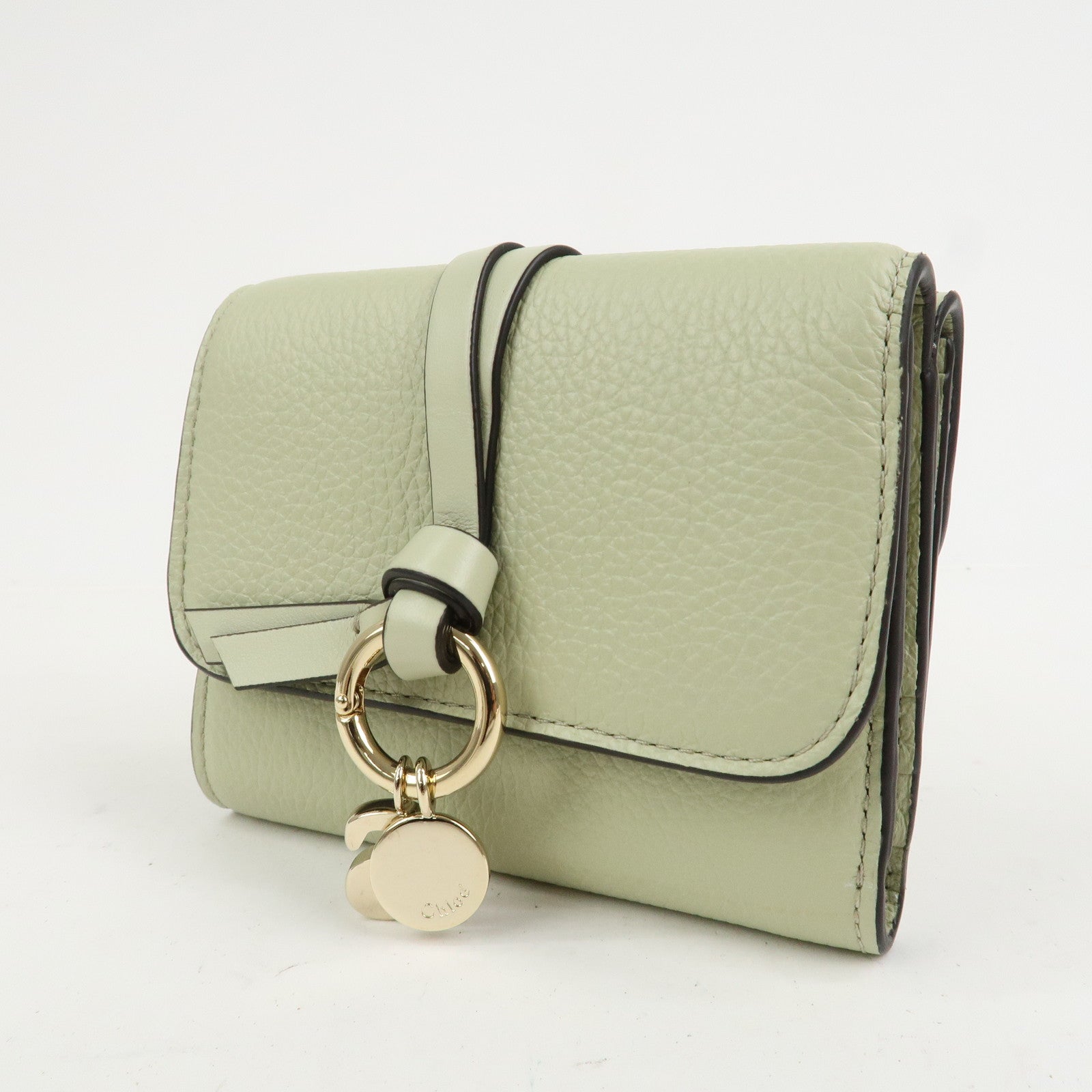 Chloe Leather Small Alphabet Tri-fold Compact Wallet Light Green