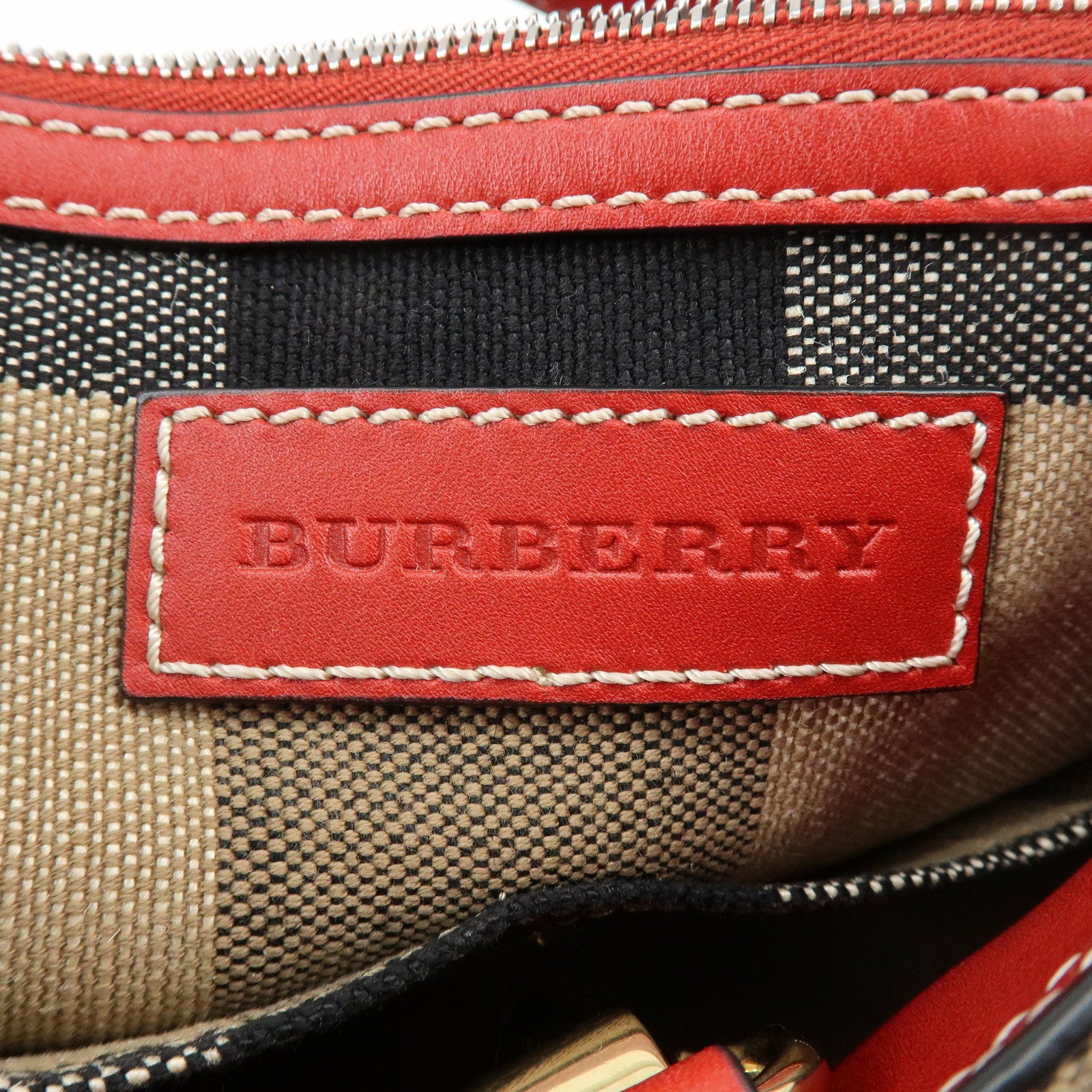 Burberry Nova Plaid Canvas Leather 2Way Shoulder Hand Bag Beige