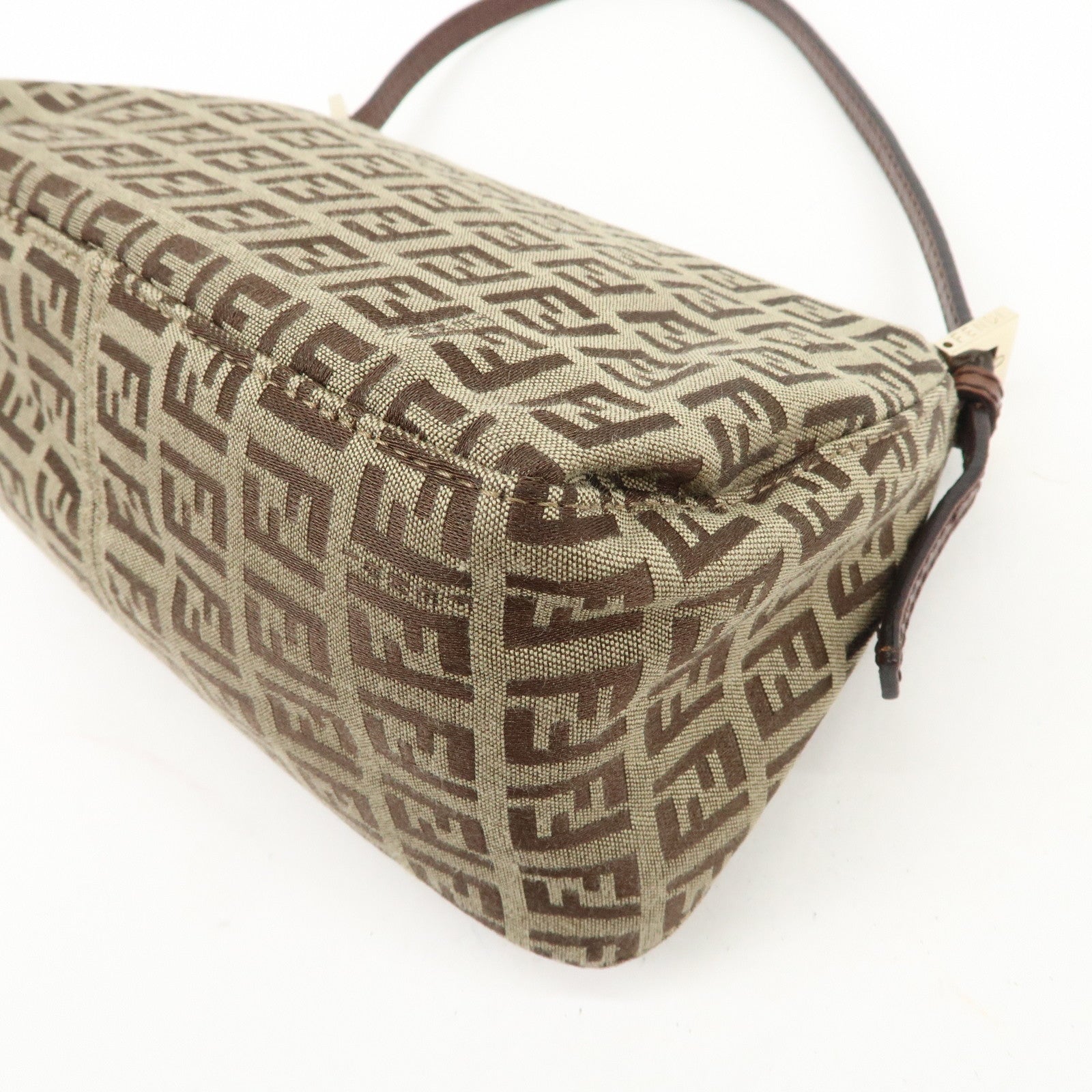 FENDI Mamma Baguette Zucchino Canvas Shoulder Bag Beige 8BR180