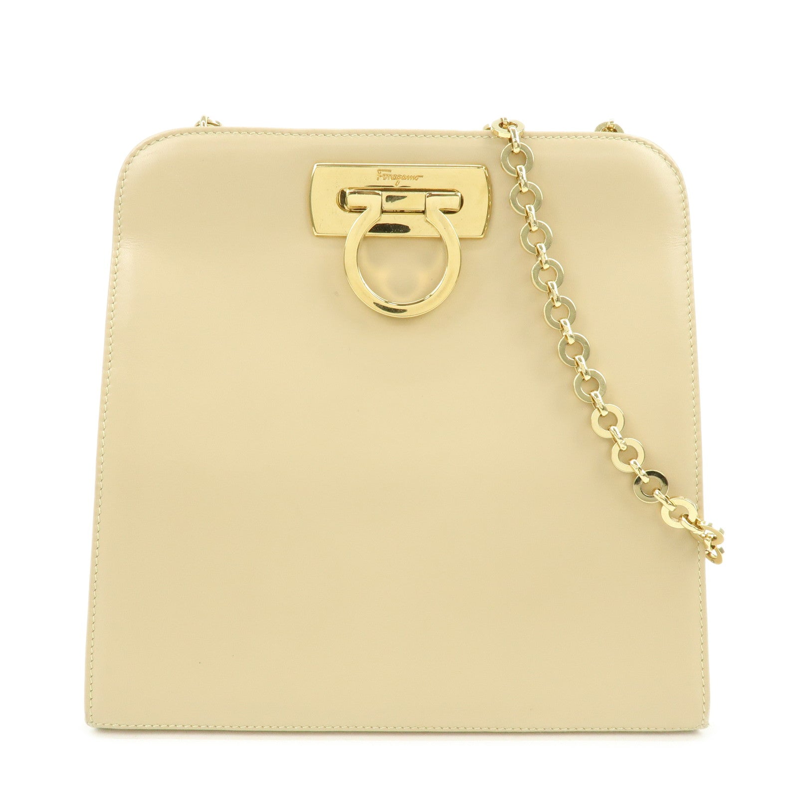 Ferragamo Gancini Leather Shoulder Bag Crossbody Bag Beige