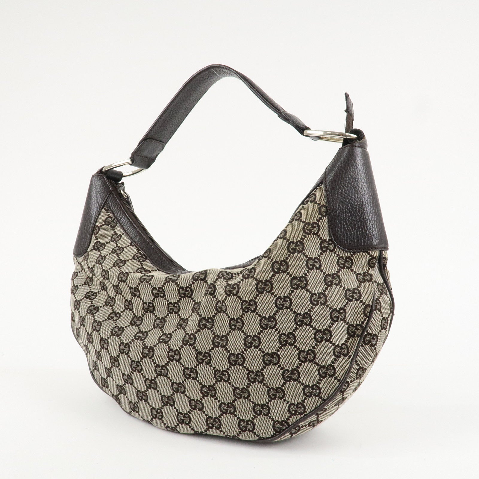 GUCCI GG Canvas Leather Shoulder Bag Hand Bag Brown 257297 Used