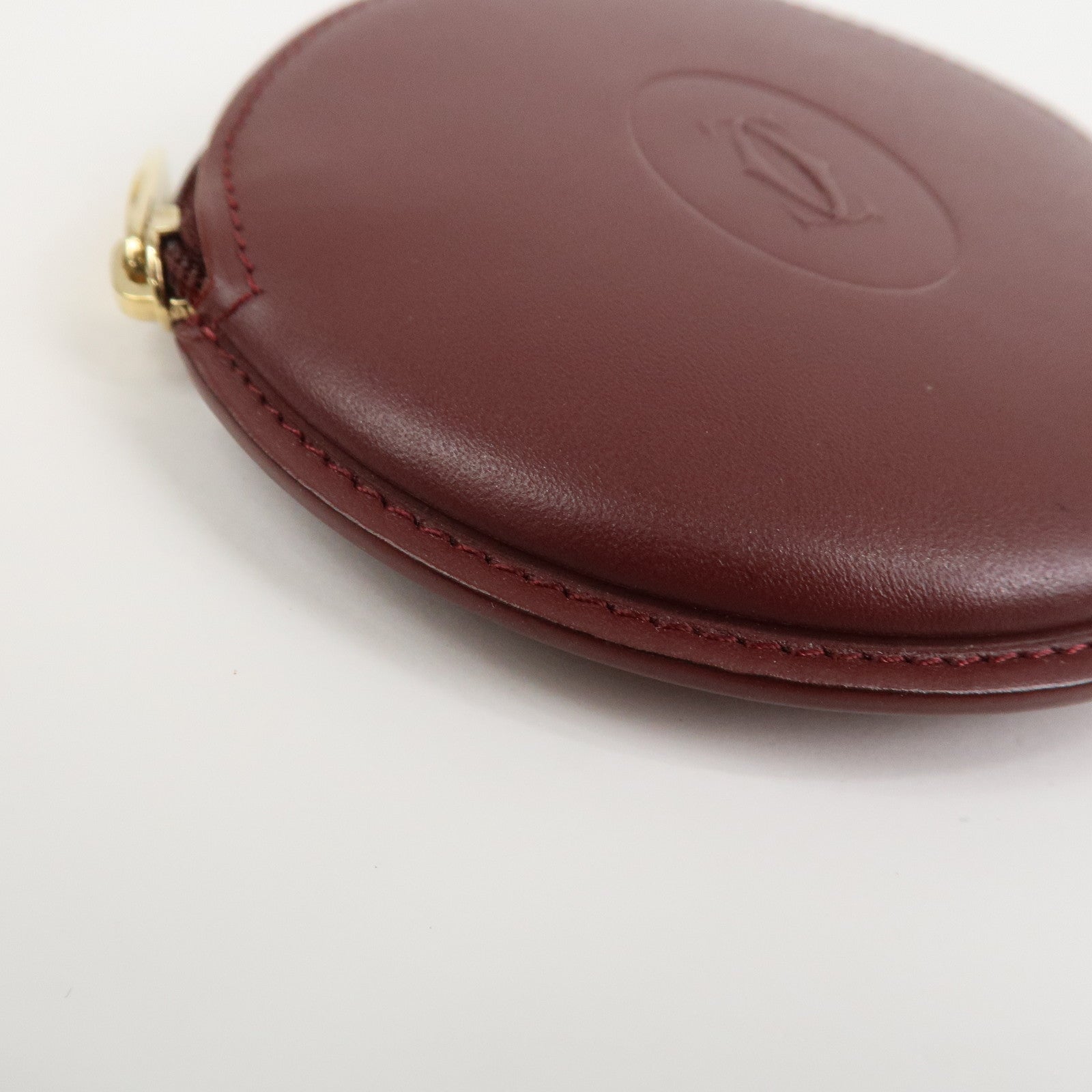 Cartier Must Line Leather Coin Case Coin Purse Wine Red