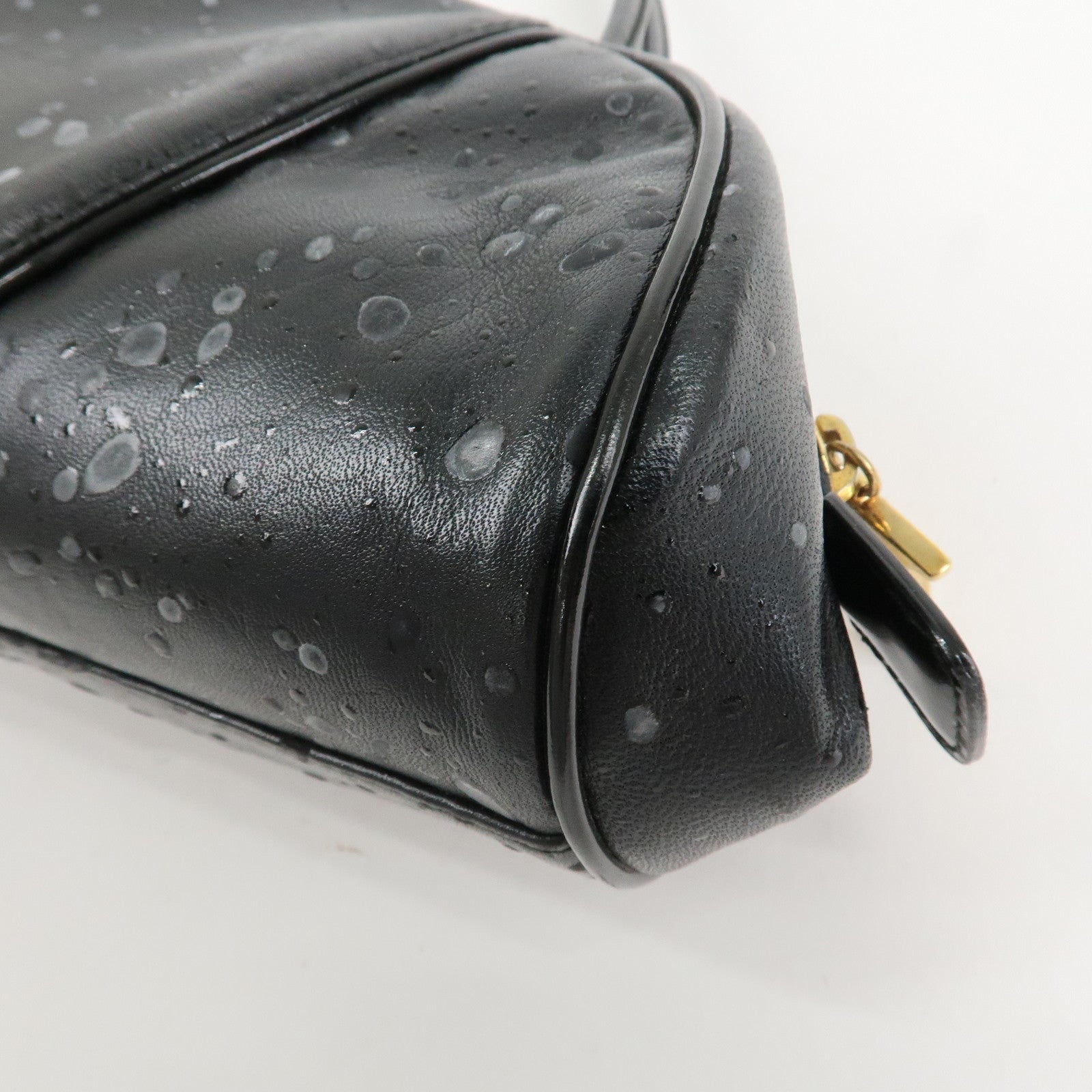 Christian Dior Leather Patent Leather Shoulder Bag Hand Bag Black