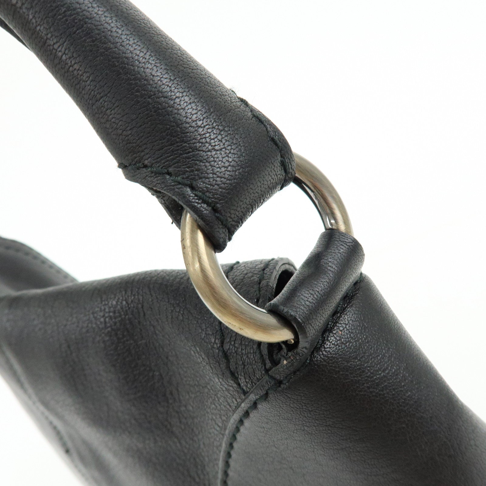 Ferragamo Gancini Leather Shoulder Bag Hand Bag Black
