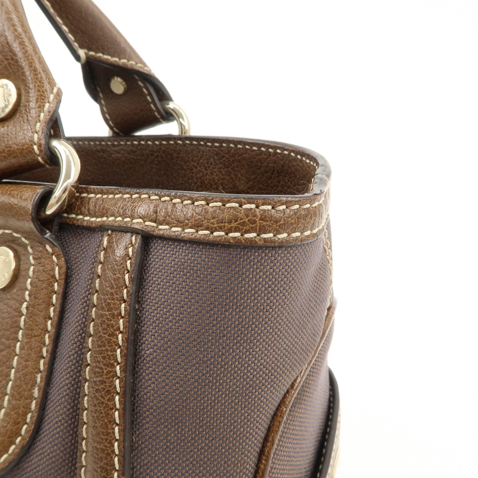 CELINE Macadam Engraved Canvas Leather Boogie Bag Hand Bag Brown Used