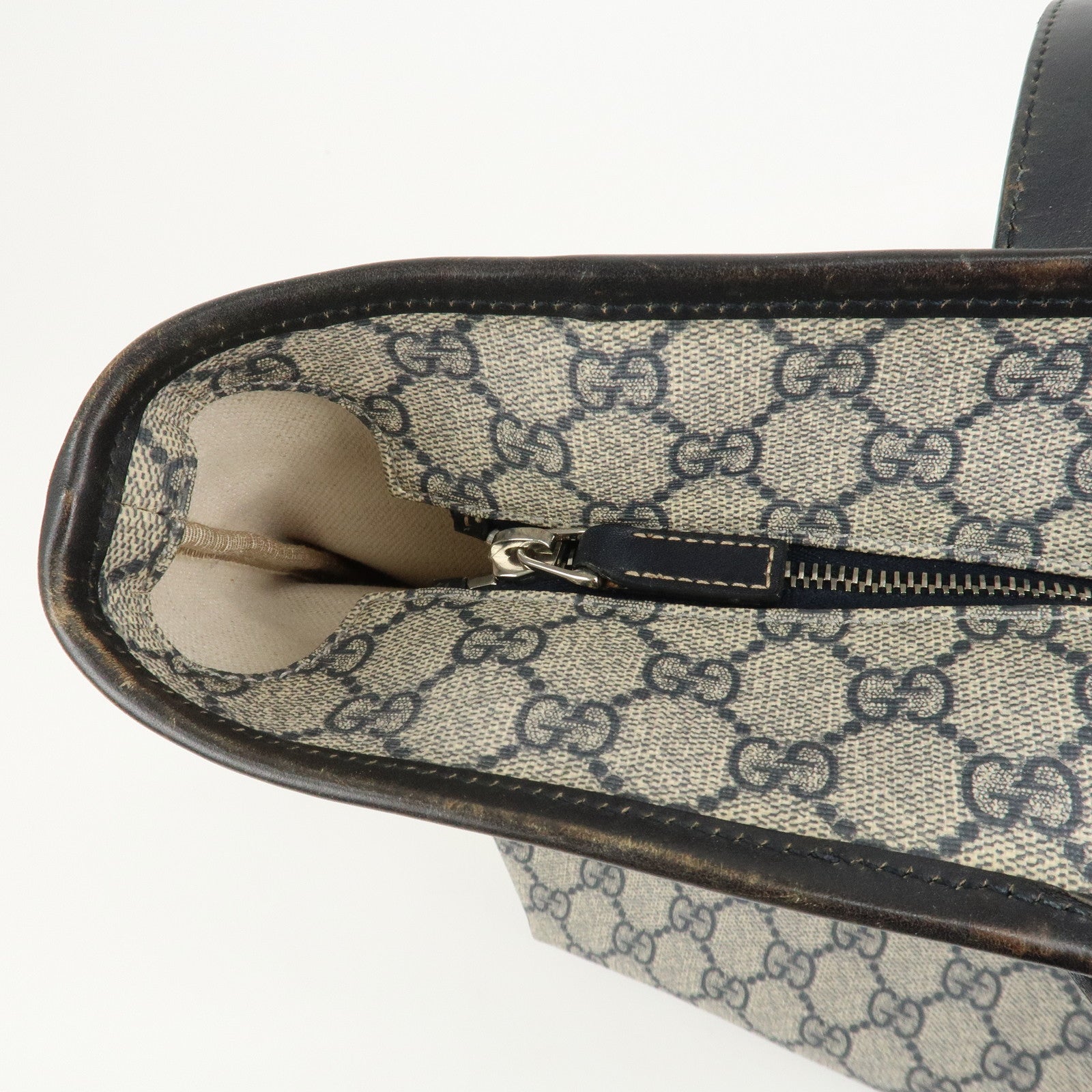 GUCCI GG Supreme Leather Tote Bag Hand Bag Beige Navy 211137
