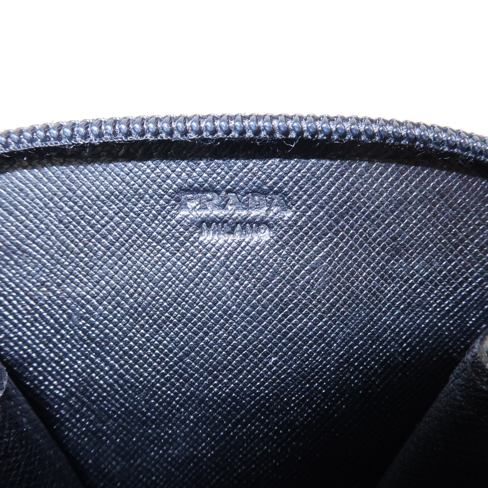PRADA Triangle Logo Saffiano Leather Round Zippy Coin Case Black