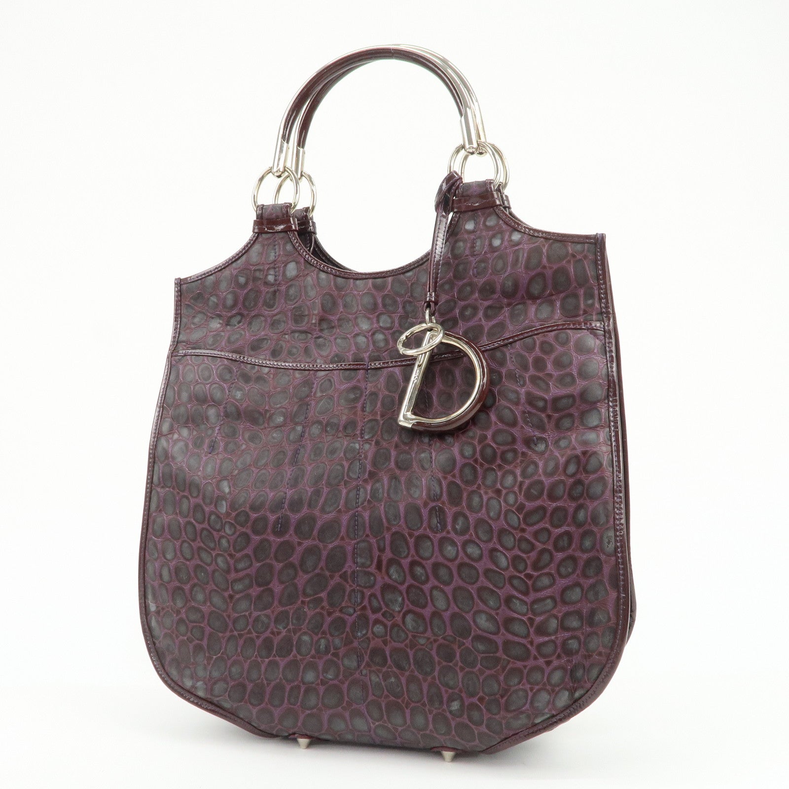Christian Dior Embossed Leather Tote Bag Shoulder Bag Purple