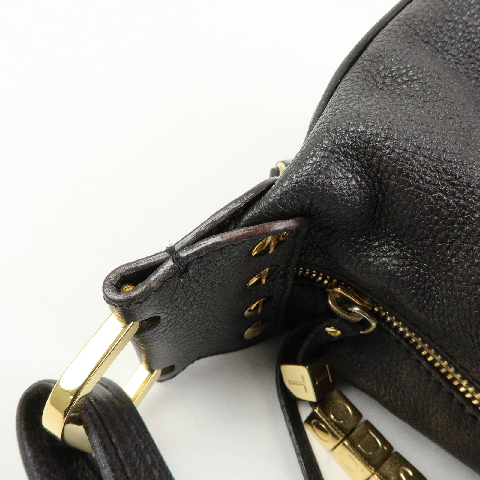TOD'S Leather Shoulder Bag Hand Bag Dark Brown