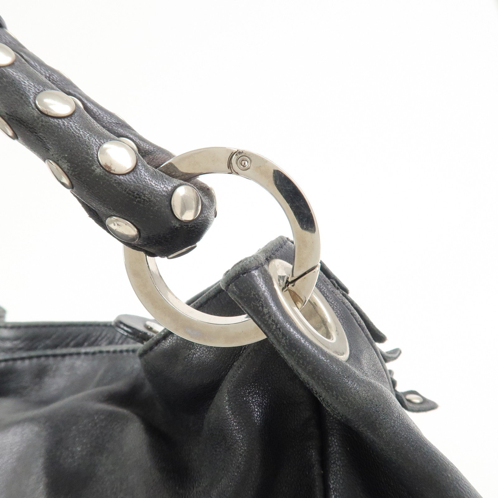 JIMMY CHOO Studs Leather Shoulder Bag Hand Bag Black