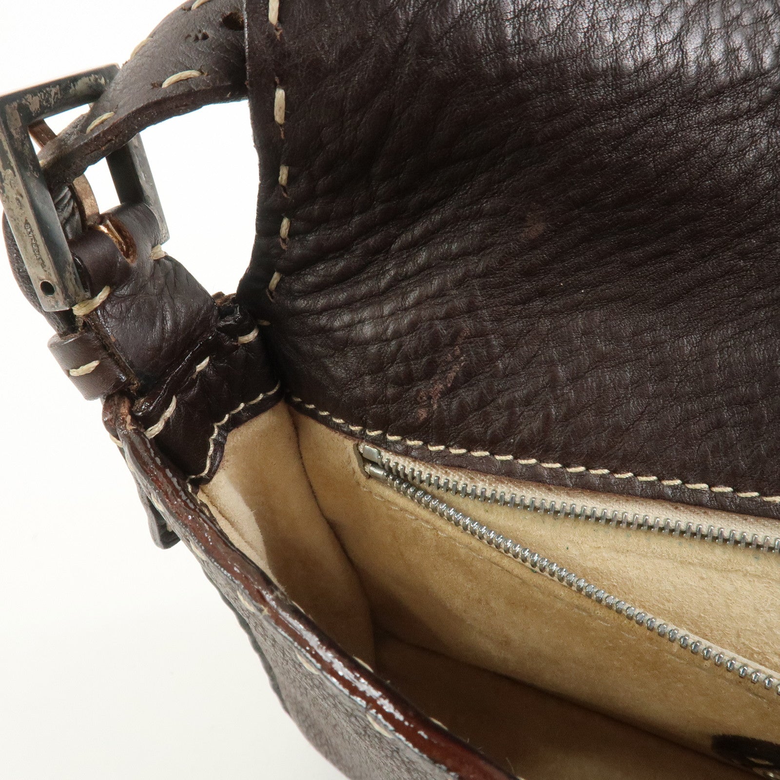 FENDI Mamma Baguette Selleria Logo Leather Shoulder Bag 8BR000