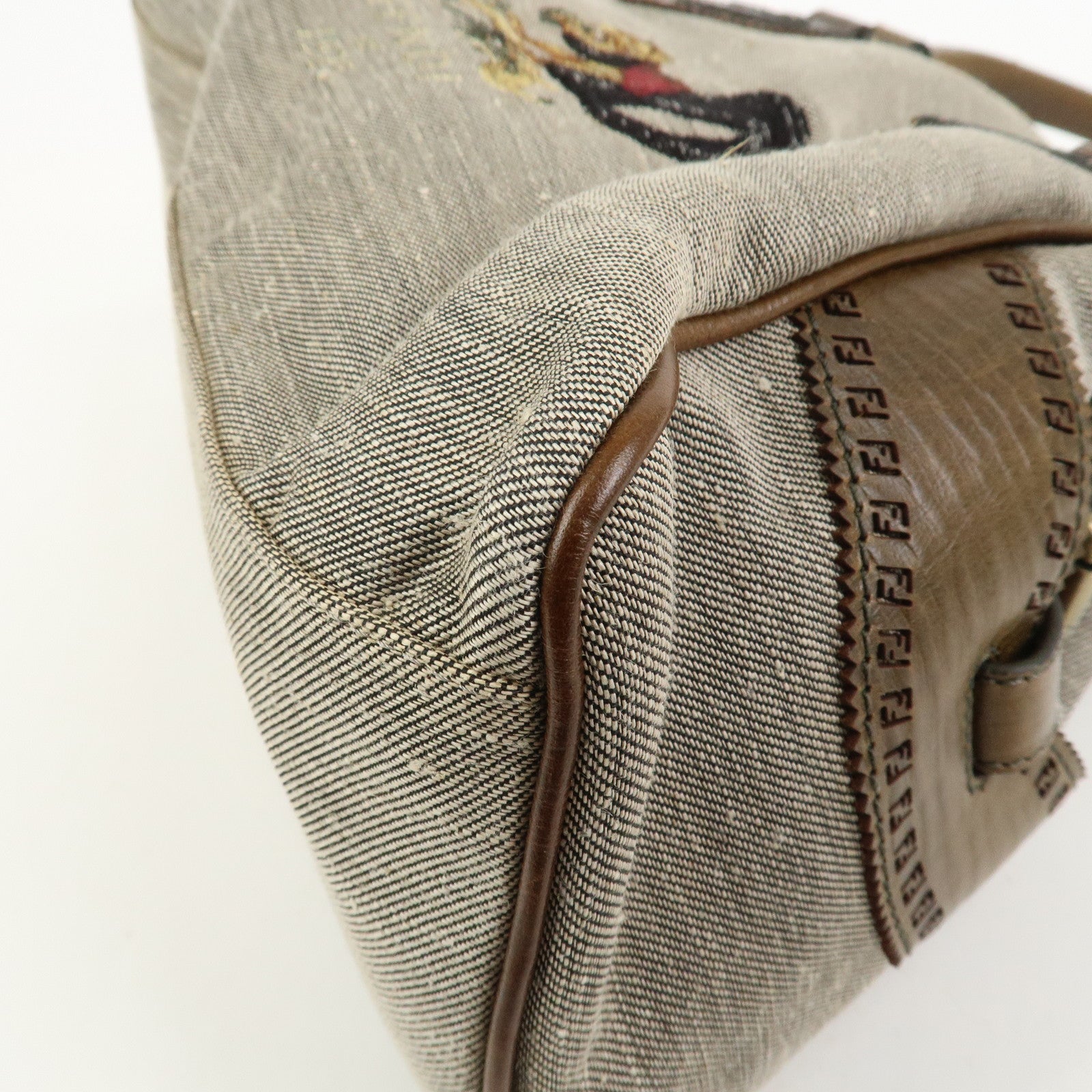 FENDI Etnico Squirrel Embroidery Tote Bag Shoulder Bag Gray 8BN157