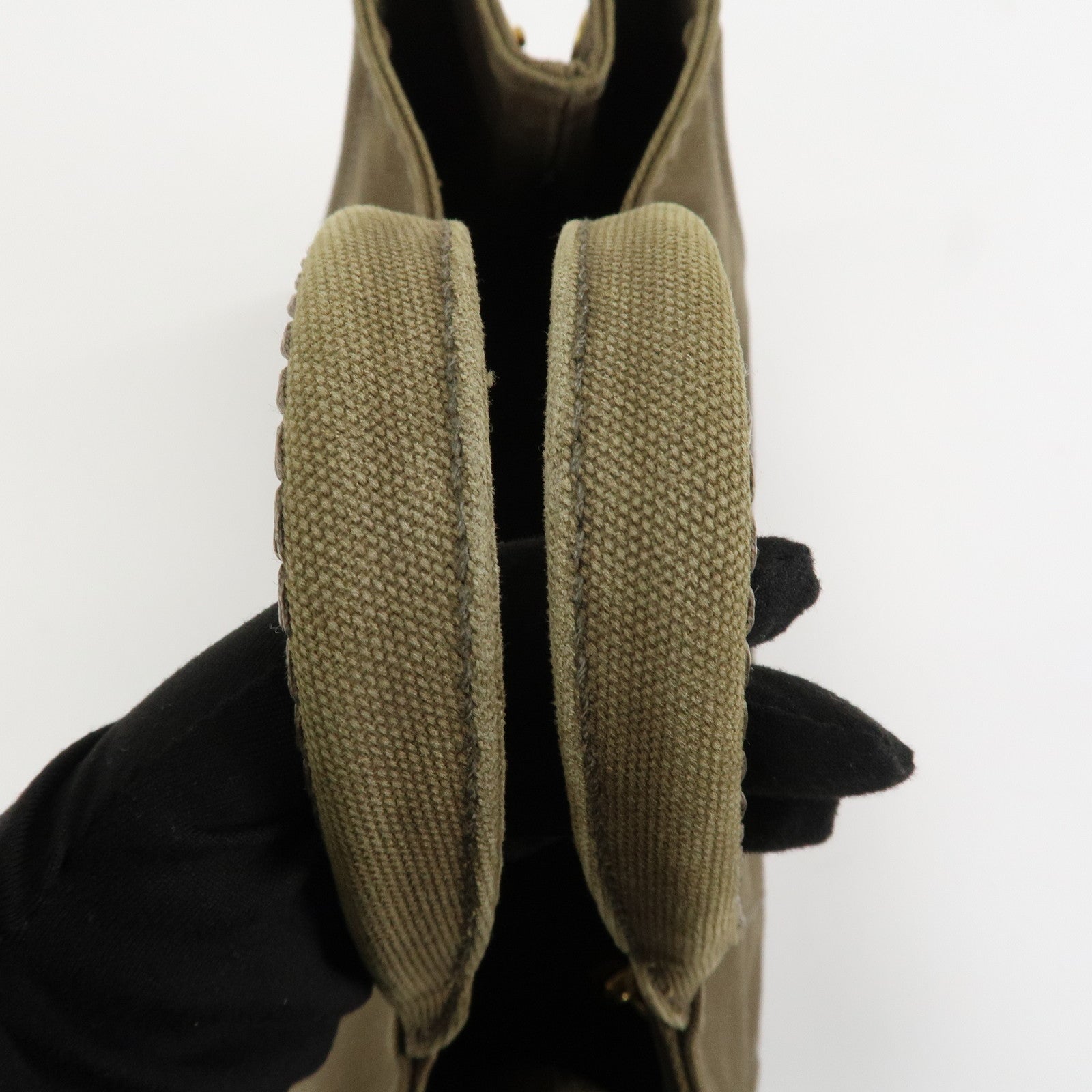 PRADA Logo Canapa Mini Canvas Tote Bag Hand Bag Khaki BN2439 Used