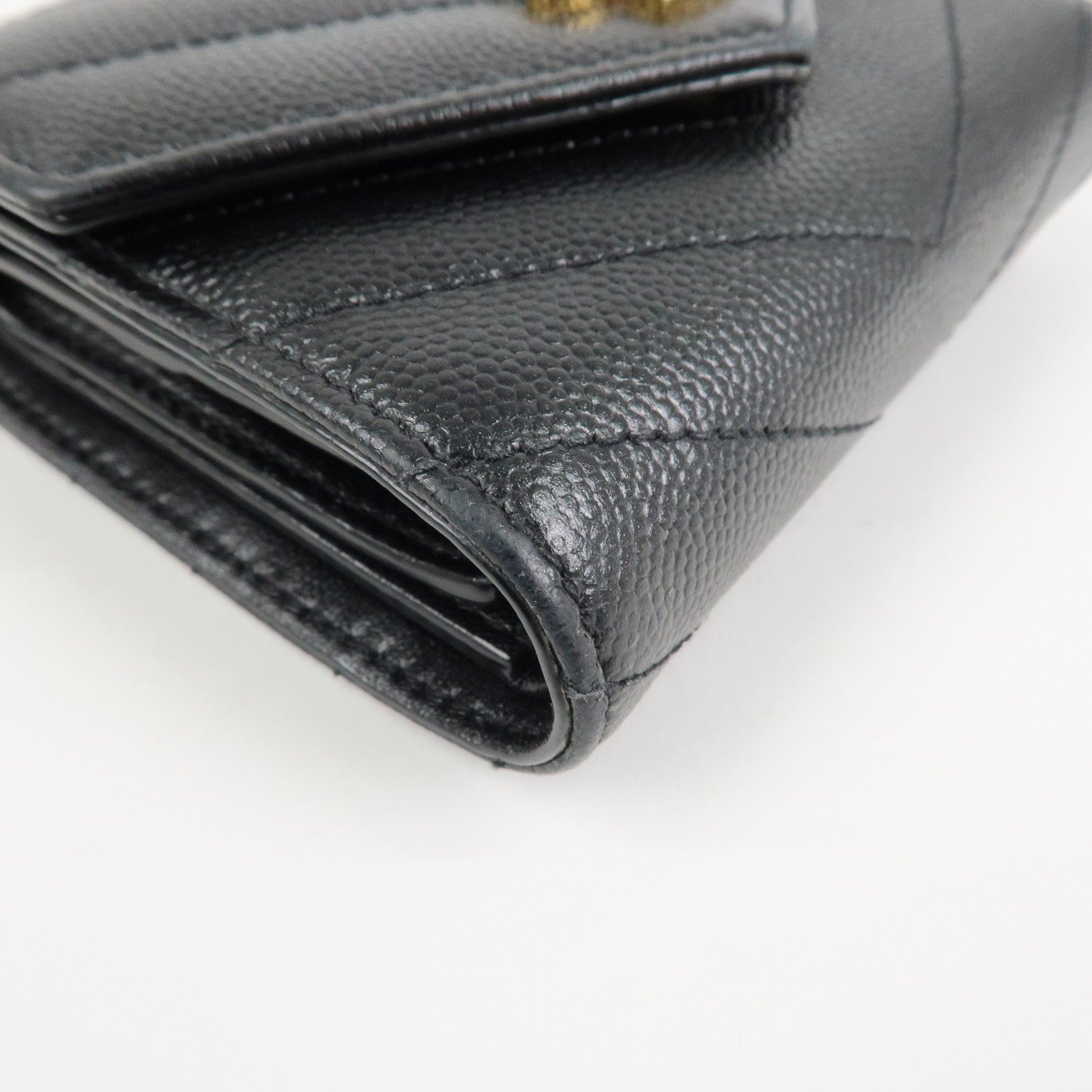 SAINT LAURENT Cassandra Leather Compact Wallet Black