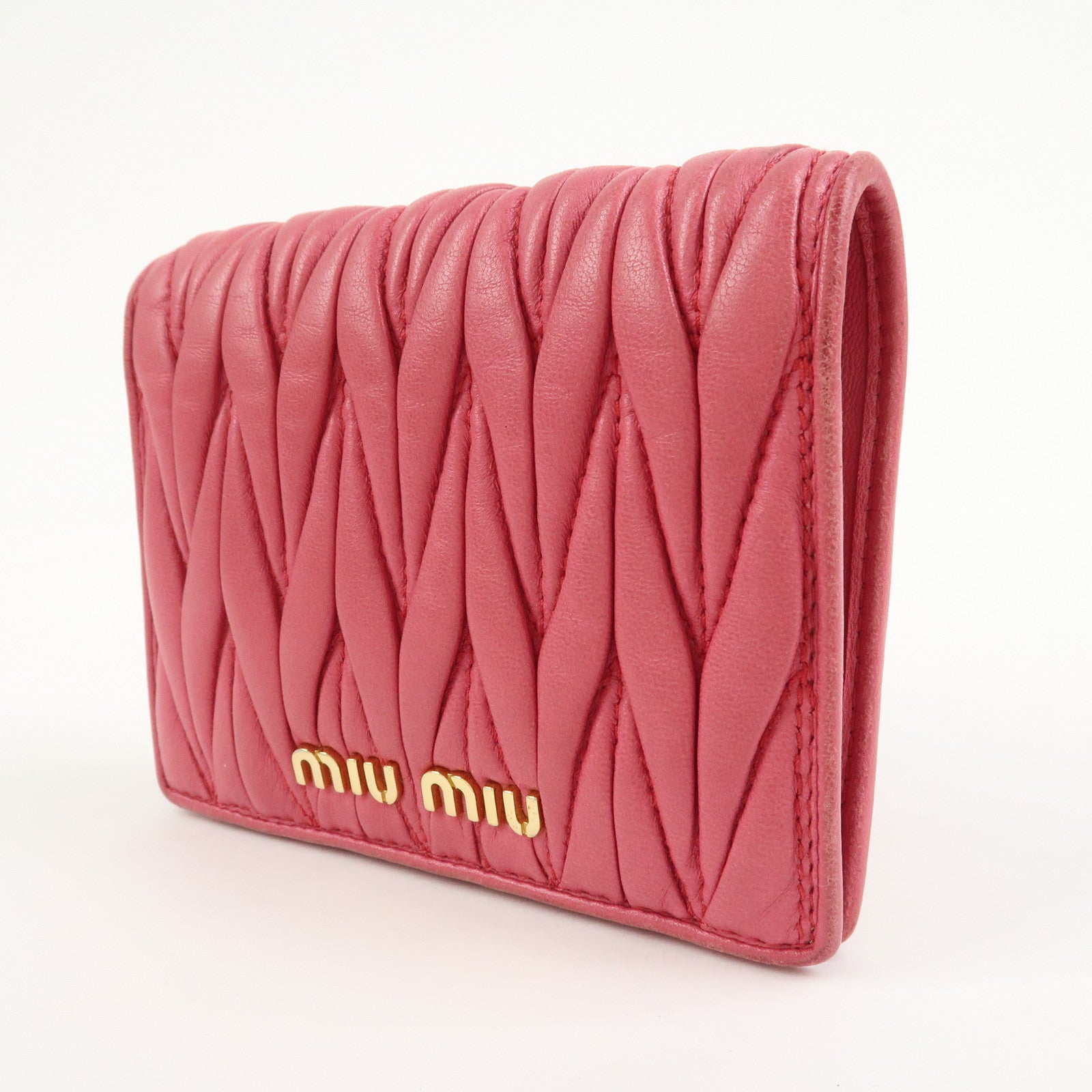 MIU MIU Matelasse Nappa Leather Compact Wallet Pink 5MV204