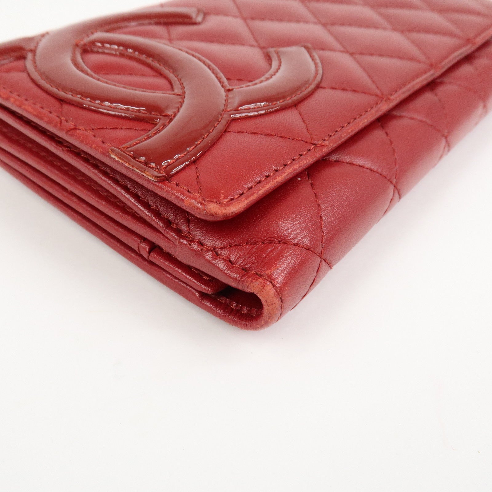 CHANEL Cambon Line Matelasse W Hook Long Wallet Red A46643