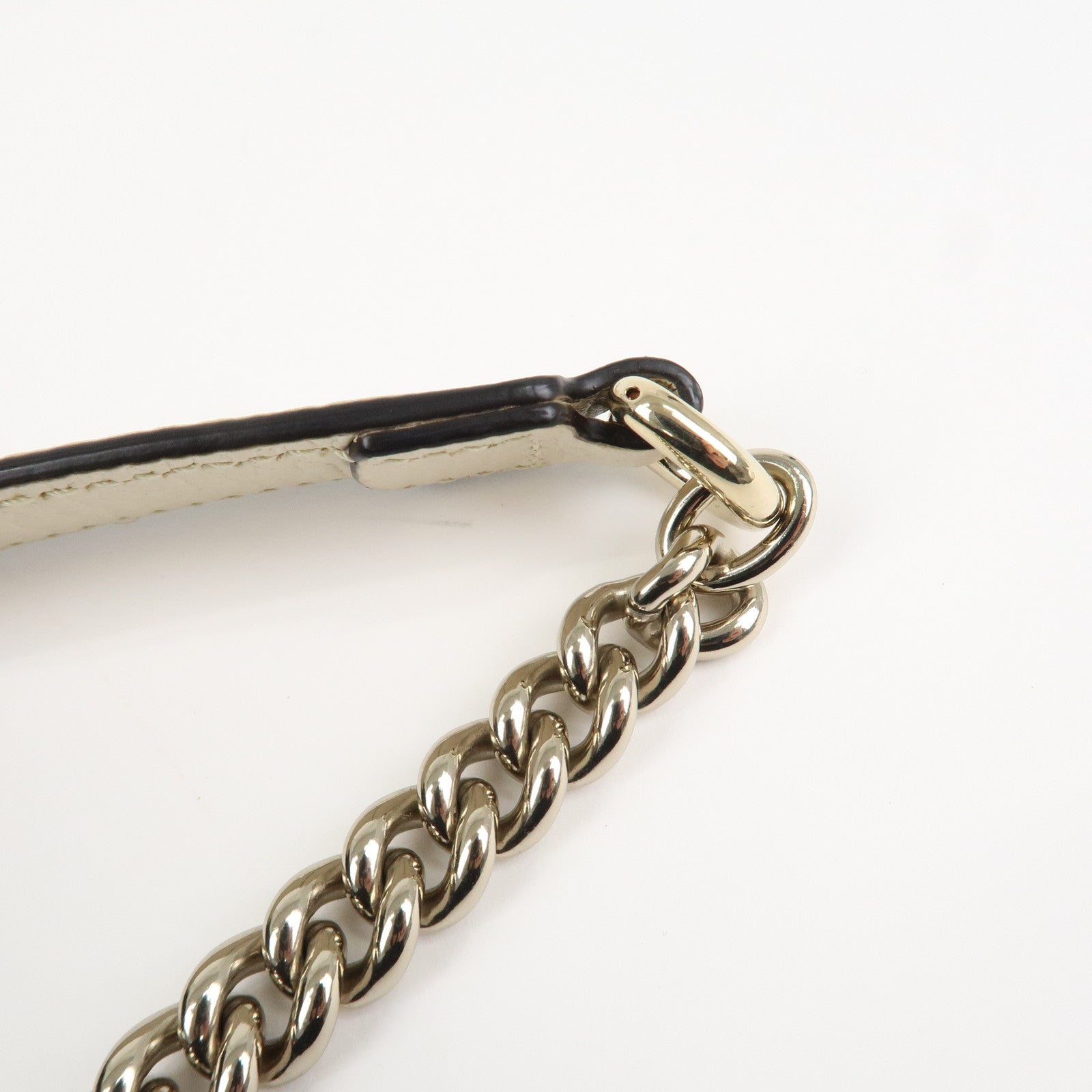 GUCCI Interlocking G Leather Chain Shoulder Bag Ivory Gold 240020 Used