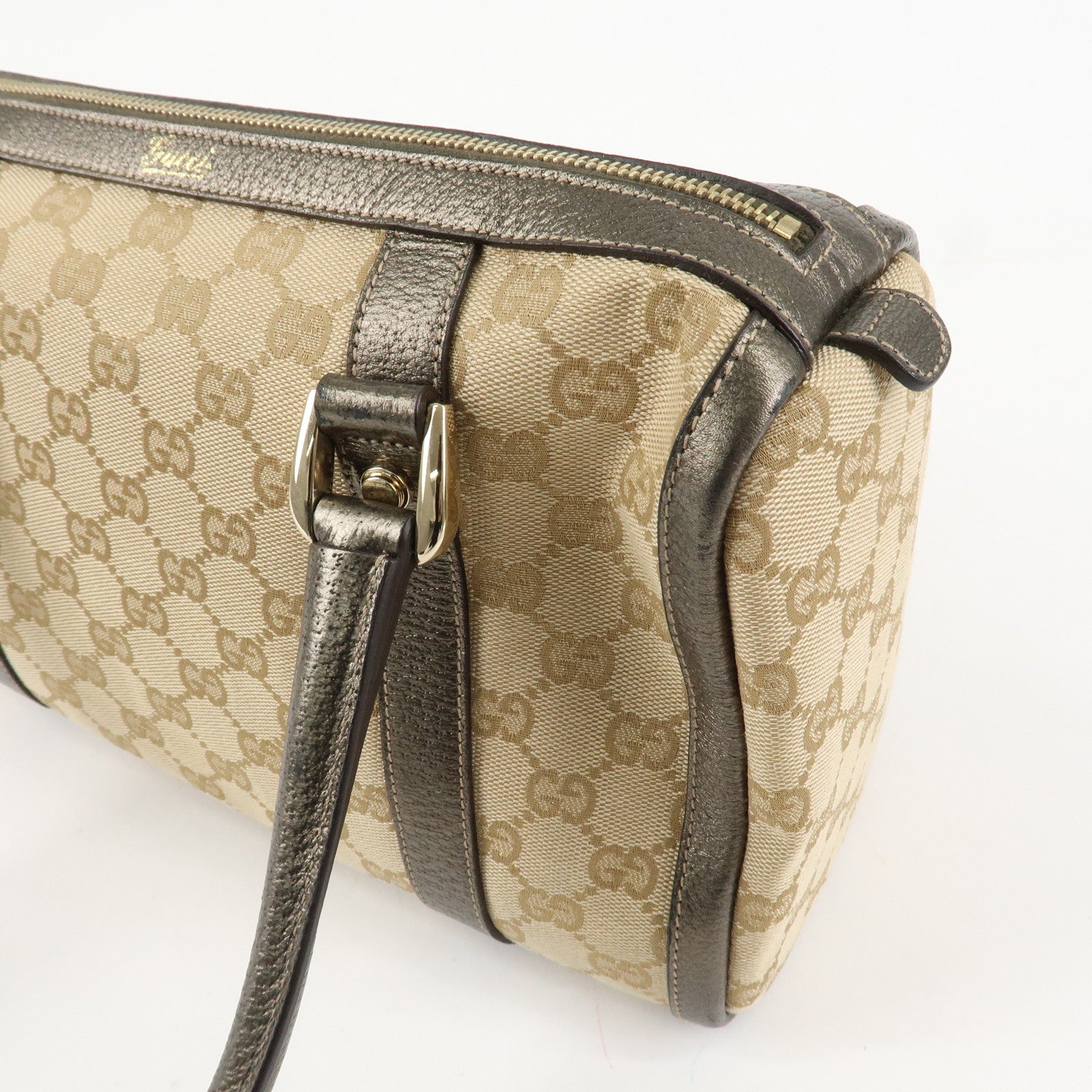 GUCCI Abbey GG Canvas Leather Mini Boston Bag Beige Silver 130942 Used