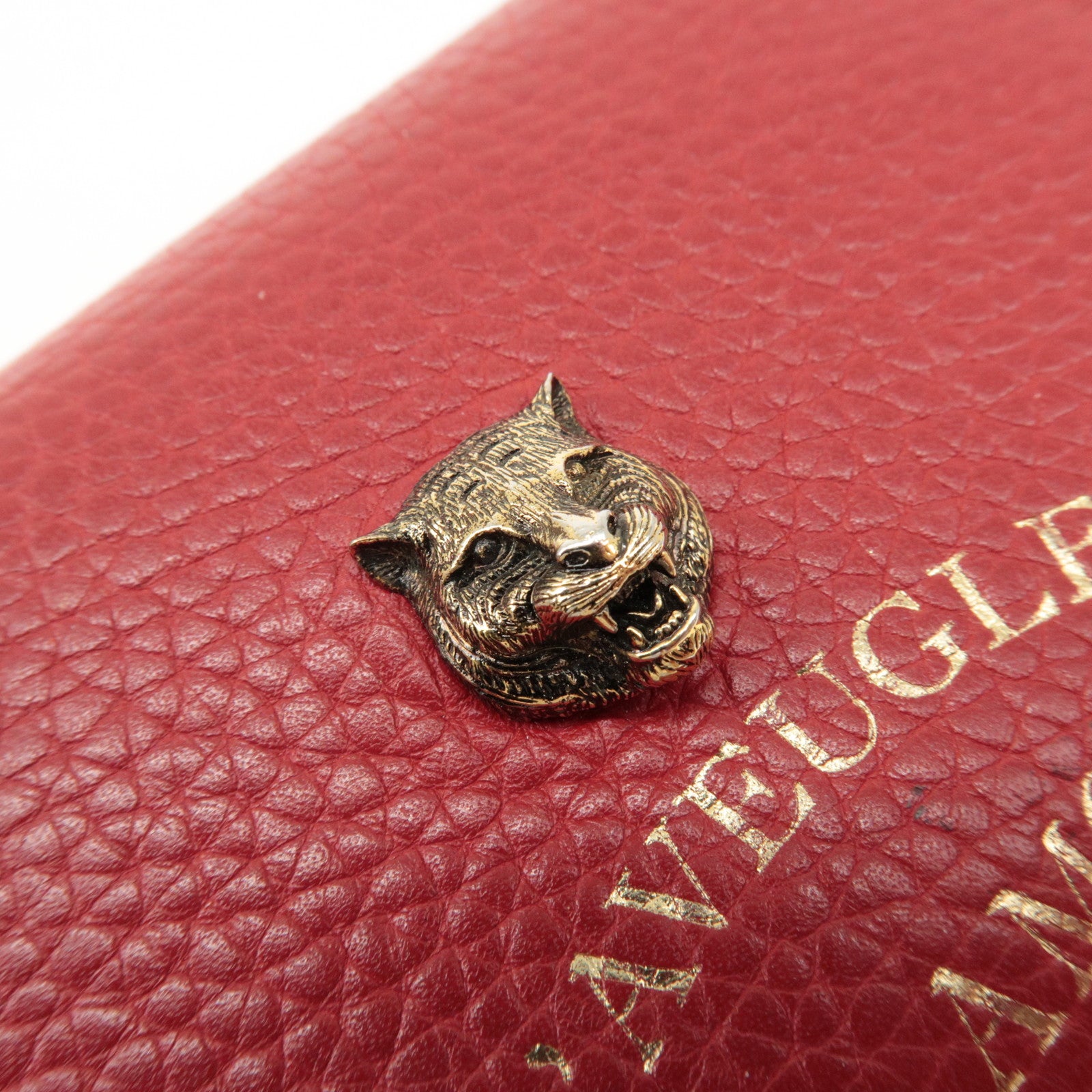 GUCCI Animalier Leather Bi-fold Compact Wallet Red 453169 Used