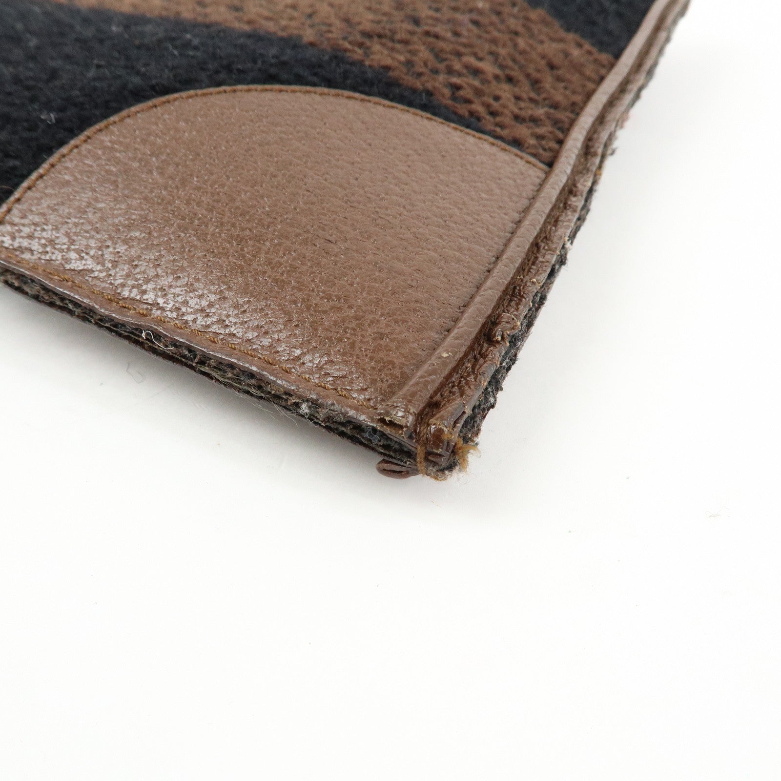 PRADA Triangle Logo Tweed Canvas Hand Bag Brown Black B11268