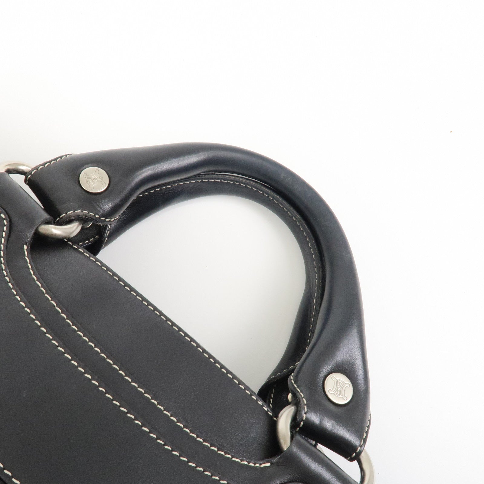 CELINE Leather Boogie Bag Macadam Engraved Hand Bag Tote Bag Black
