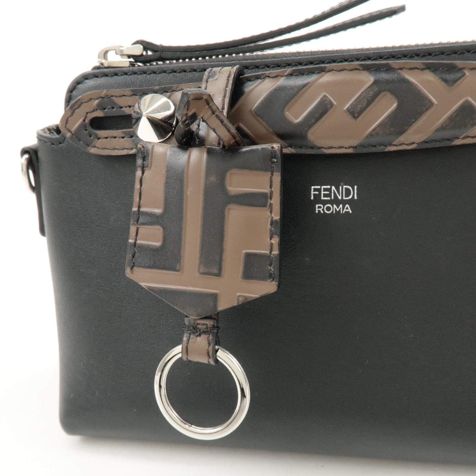 FENDI Zucca By The Way Leather 2Way Shoulder Bag Black Brown 8BL145 Used