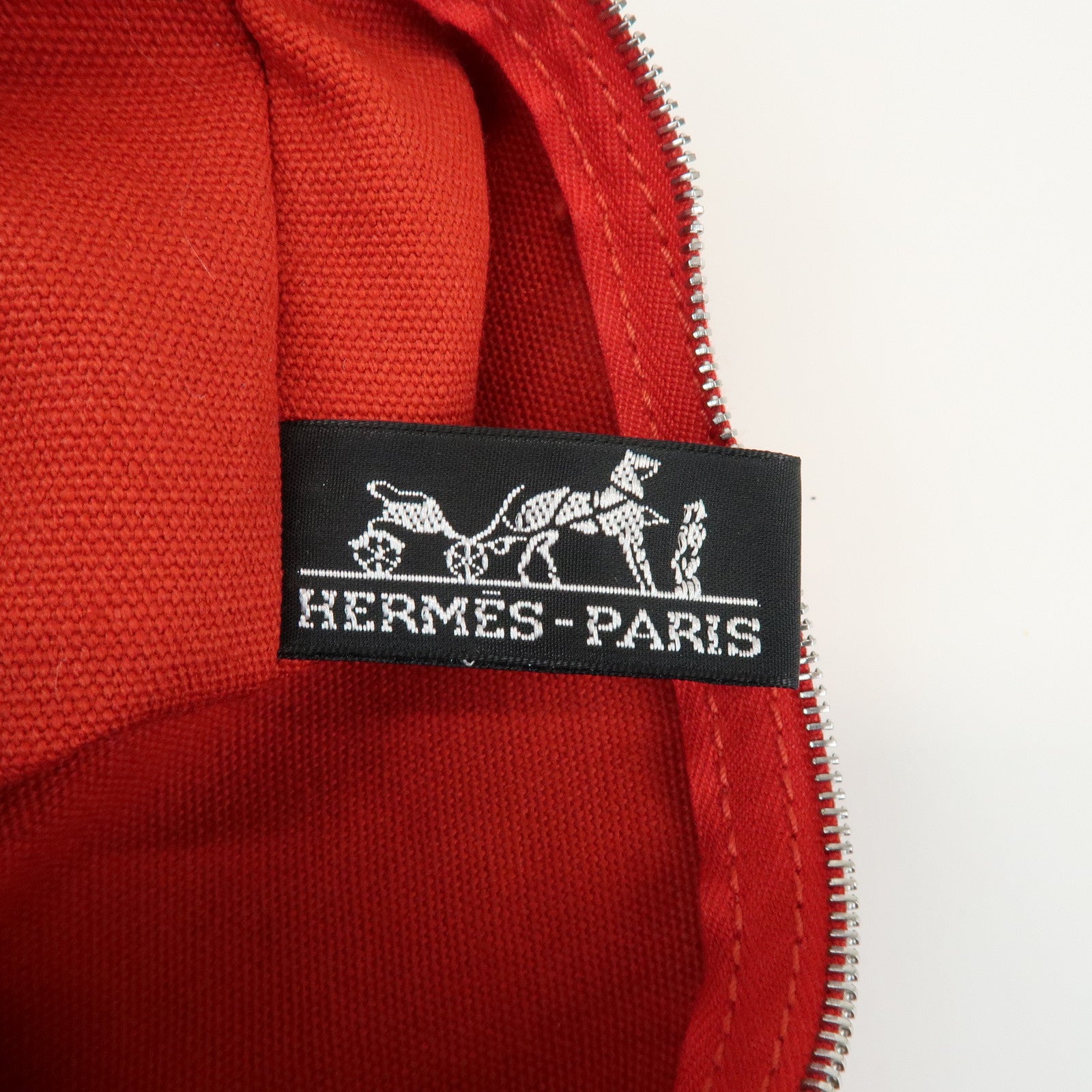 HERMES Canvas Cannes PM Tote Bag Hand Bag Red White