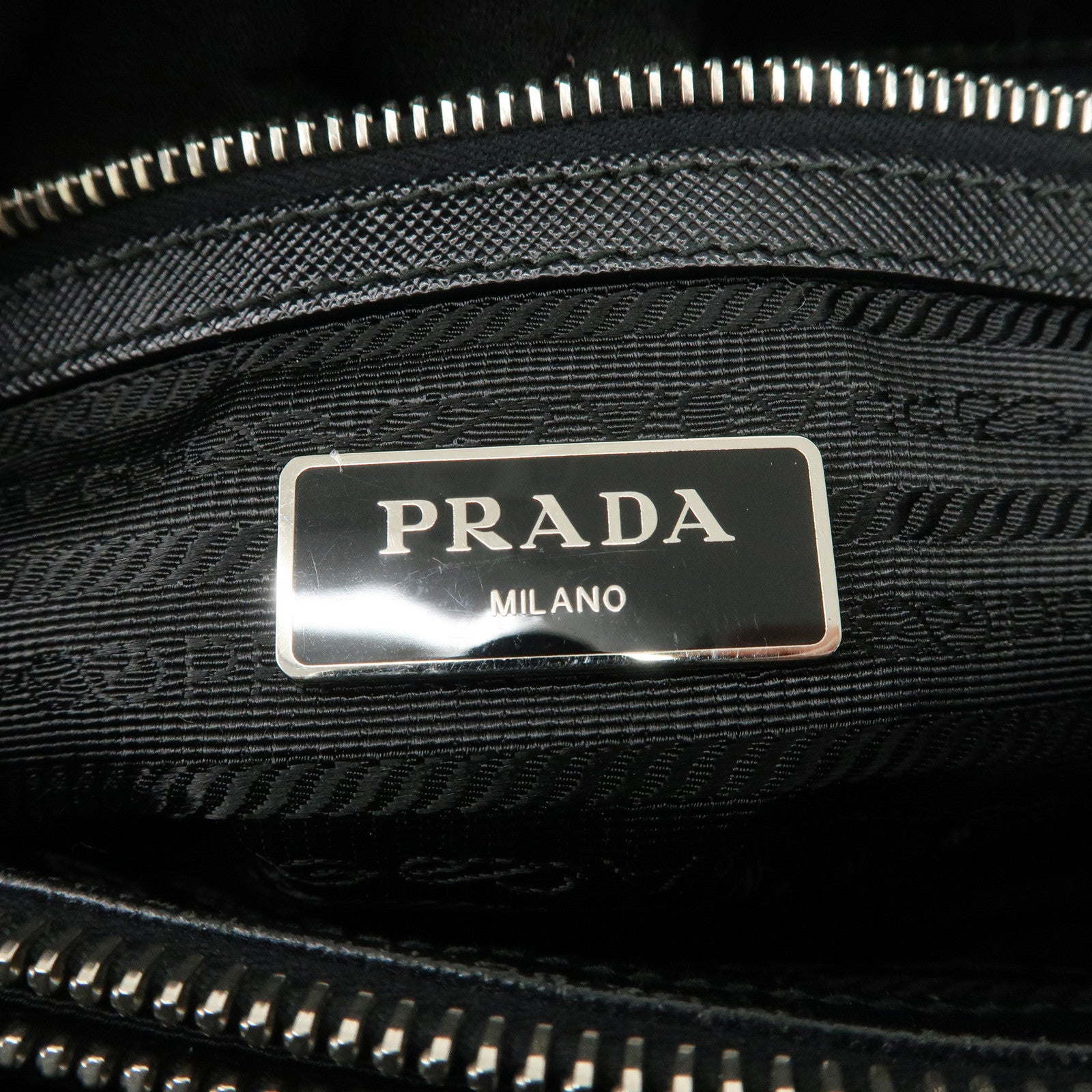 PRADA Triangle Logo Leather Nylon 2Way Bag Hand Bag Black Gold HDW Used