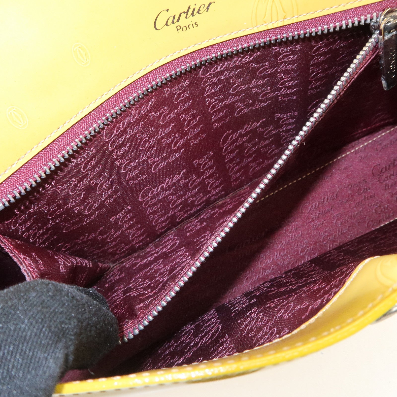 Cartier Happy Birthday Patent Leather Shoulder Bag Hand Bag Yellow