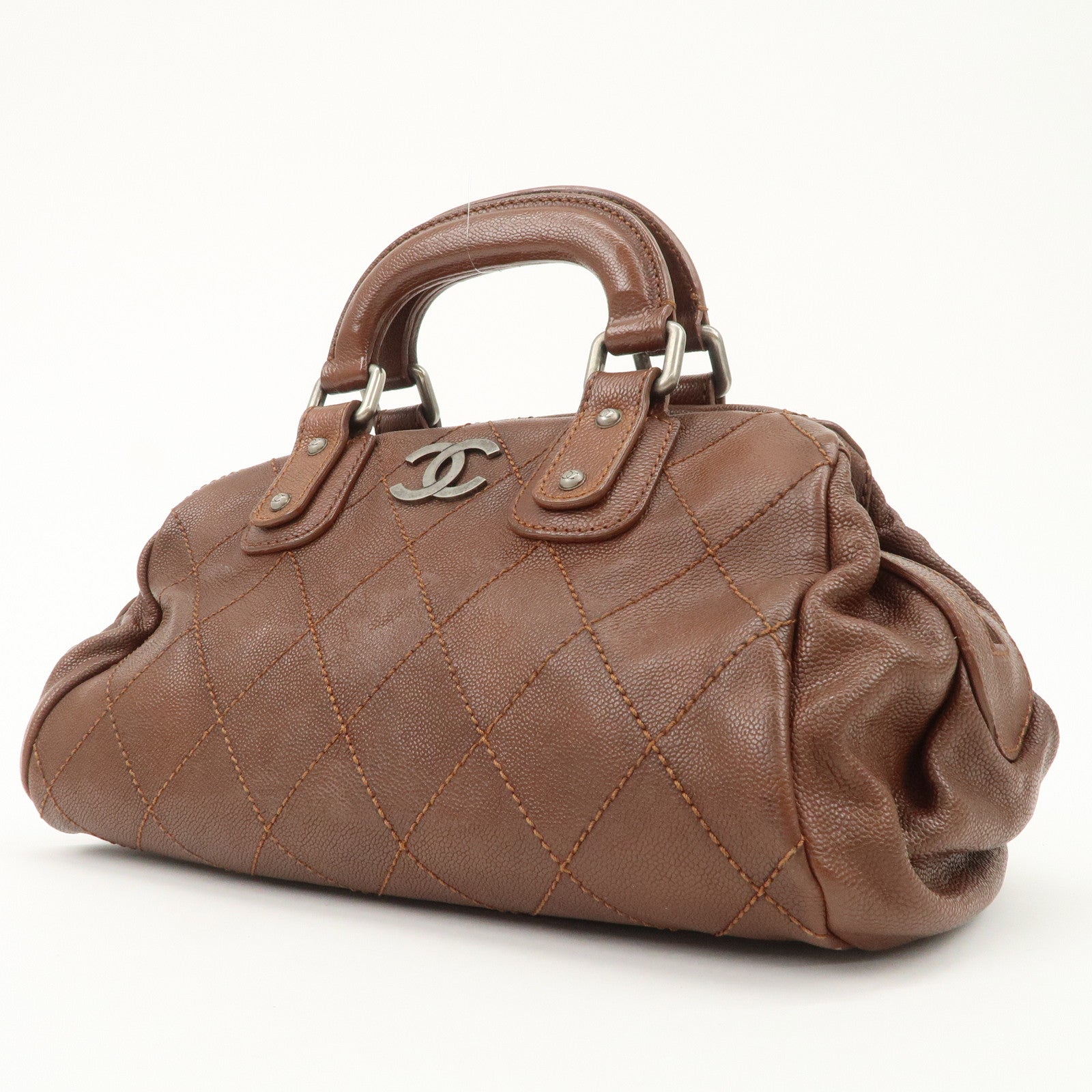CHANEL COCO Mark Wild Stitch Caviarskin Boston Bag Brown