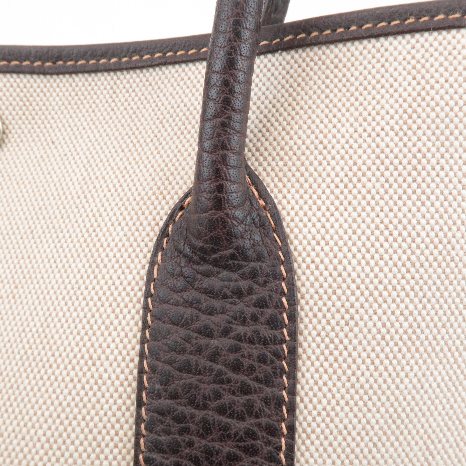 HERMES Garden Party PM Toile Ash H Stamped Leather Tote Bag Used