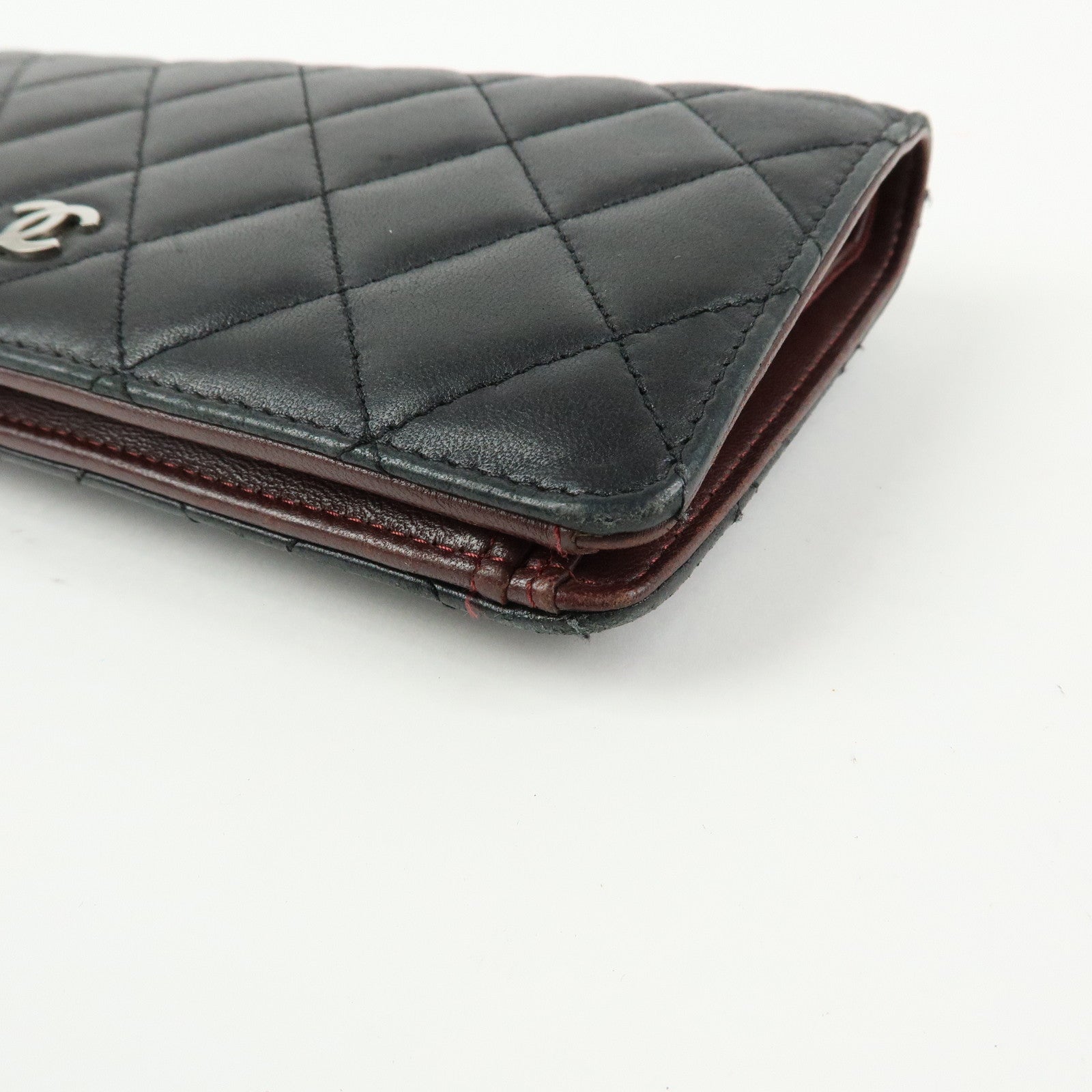 CHANEL Matelasse COCO Mark Lamb Skin Flap Bi-fold Long Wallet Black