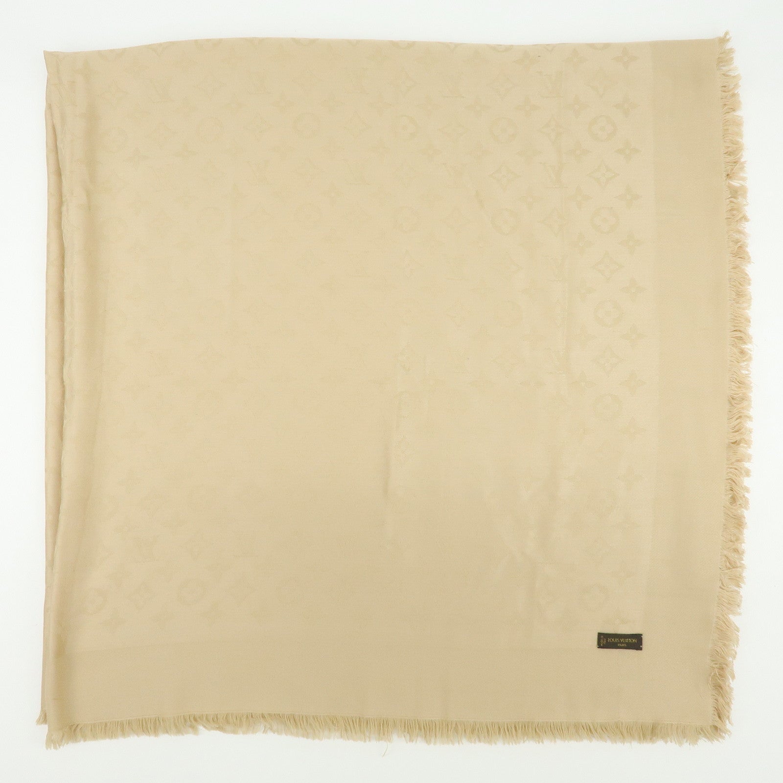 Louis Vuitton Monogram Silk Wool Scarf Shawl Beige